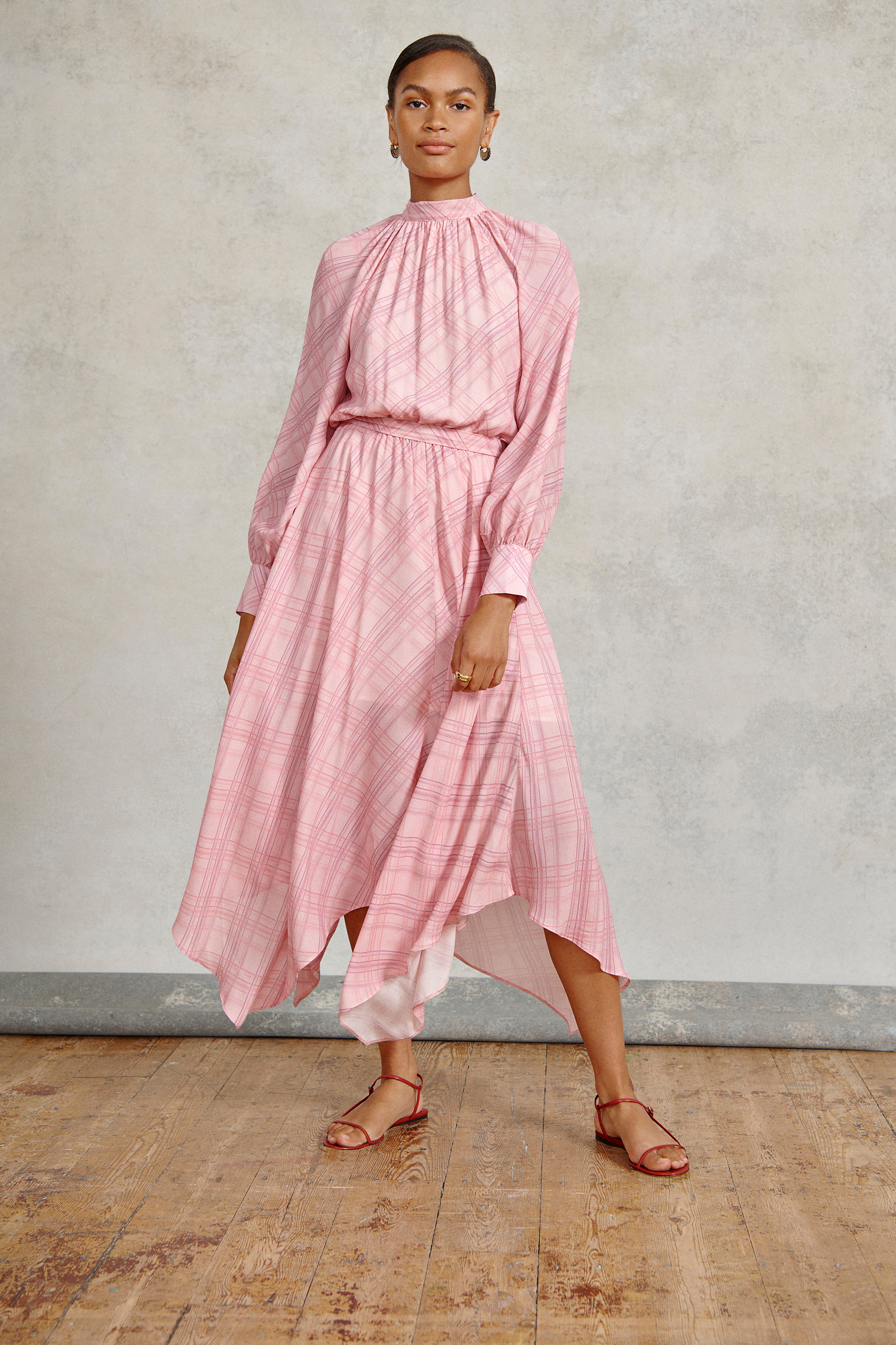 Omnes Pink Check Reversible Maxi Dress
