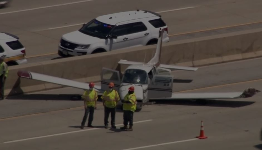 The plane on the interstate road