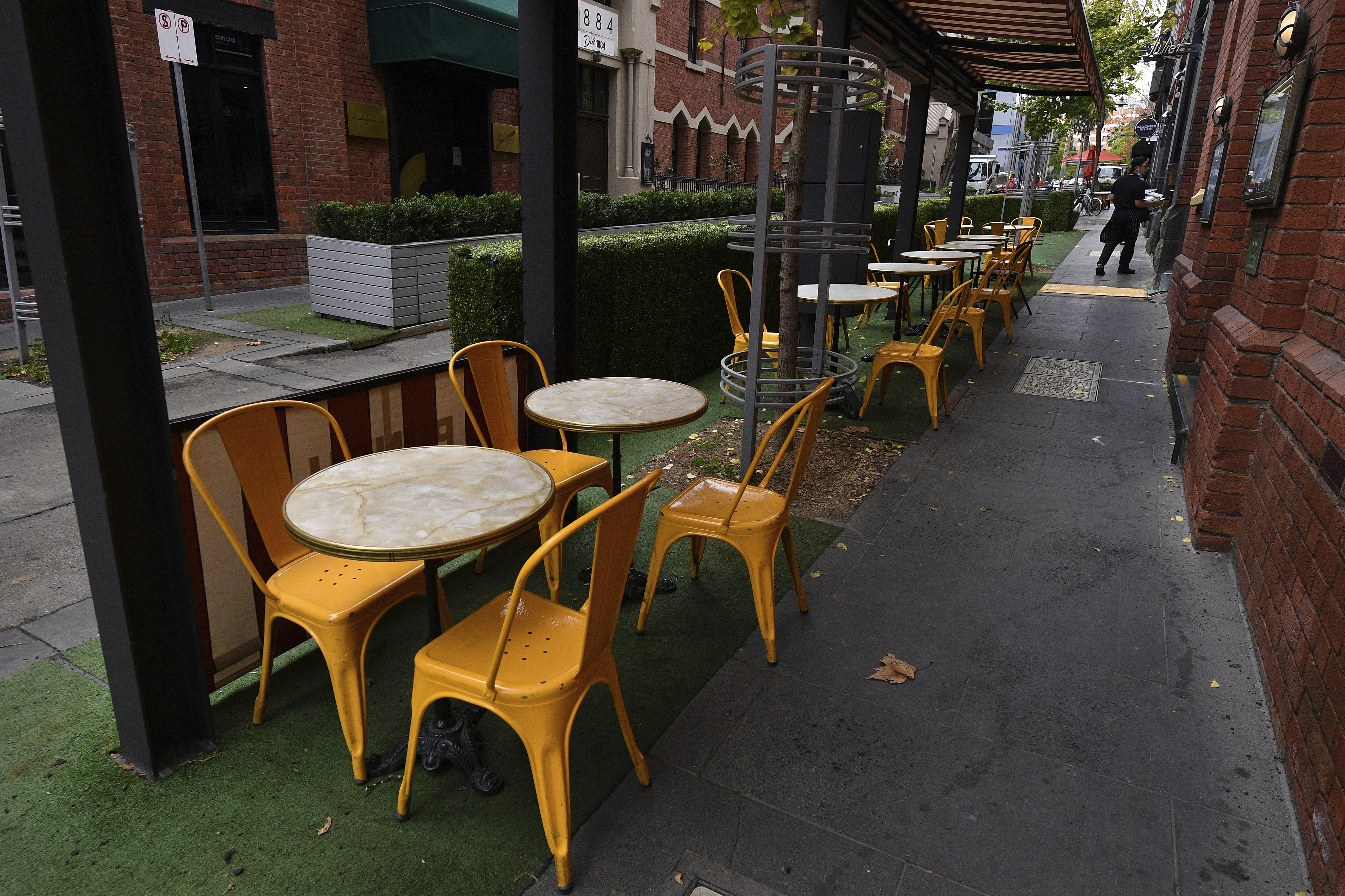 Empty seats at a cafe in Melbourne, Australia