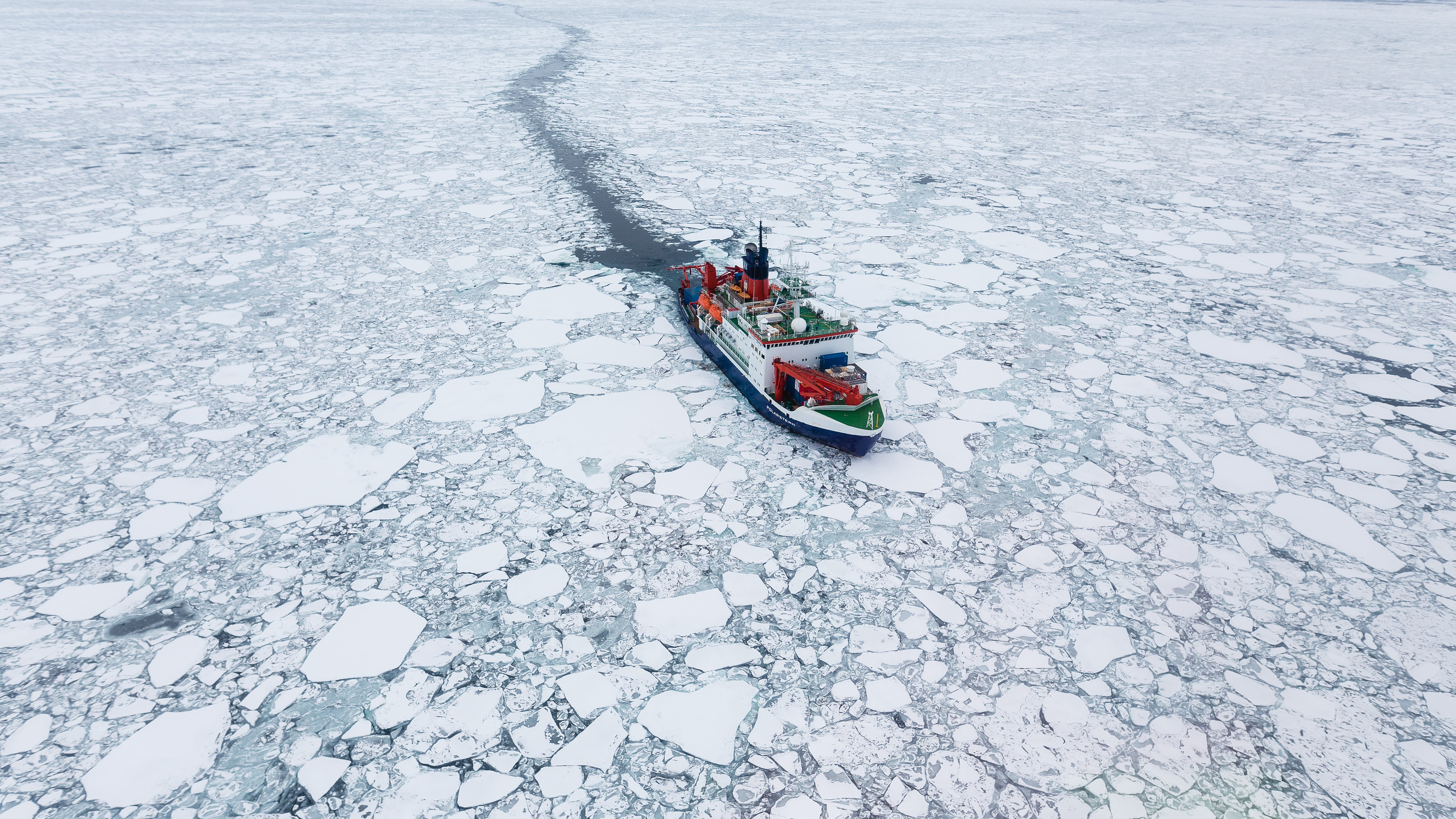 Research vessel Polarstern drifting in Arctic sea ice.
