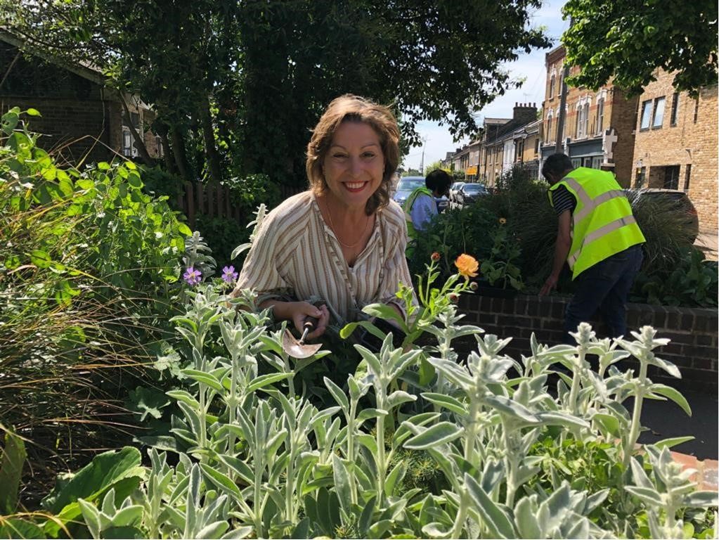 Environment Minister Rebecca Pow at a community planting group in East London (Defra/PA)