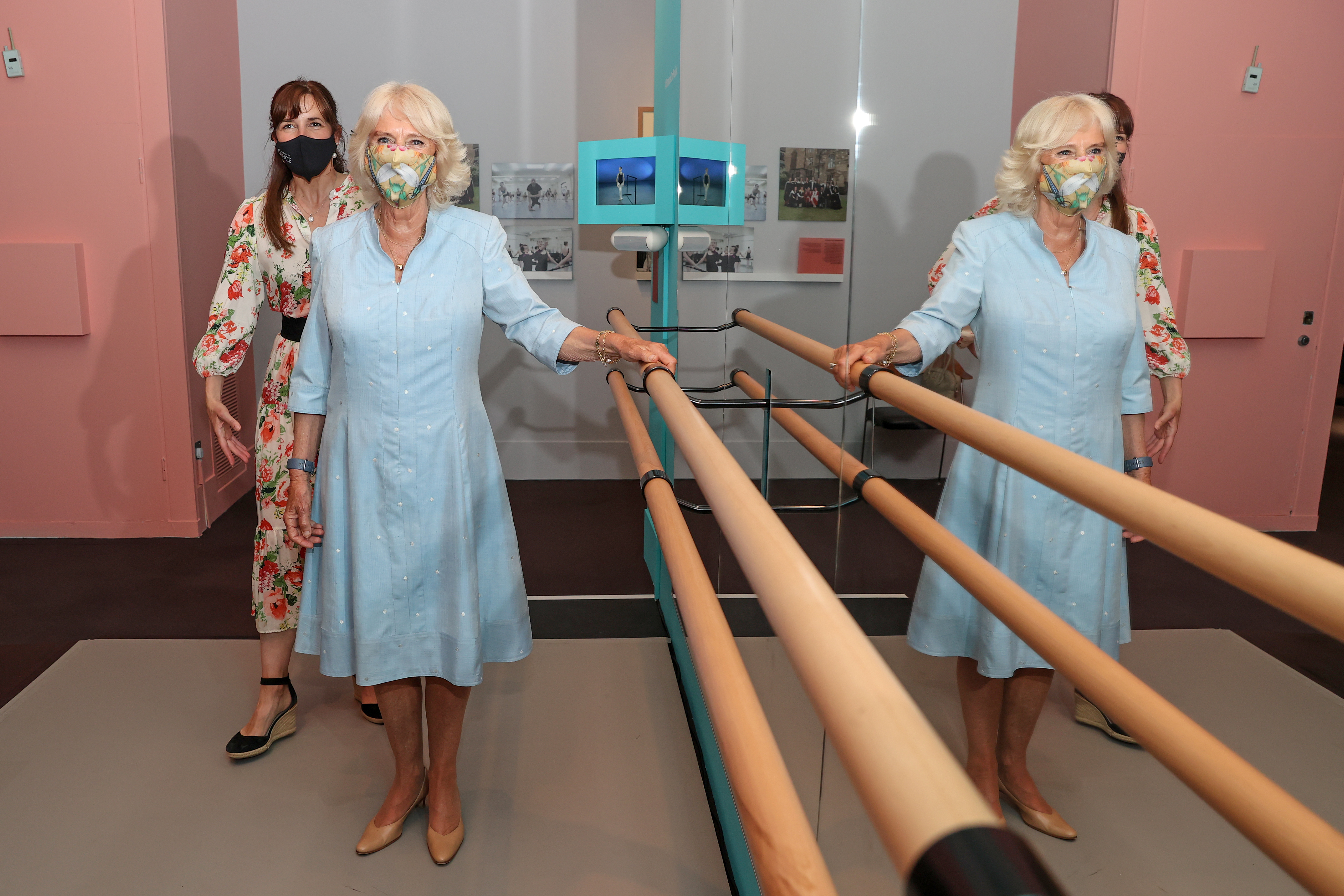 The Duchess of Cornwall and Dame Darcey Bussell posing at a barre