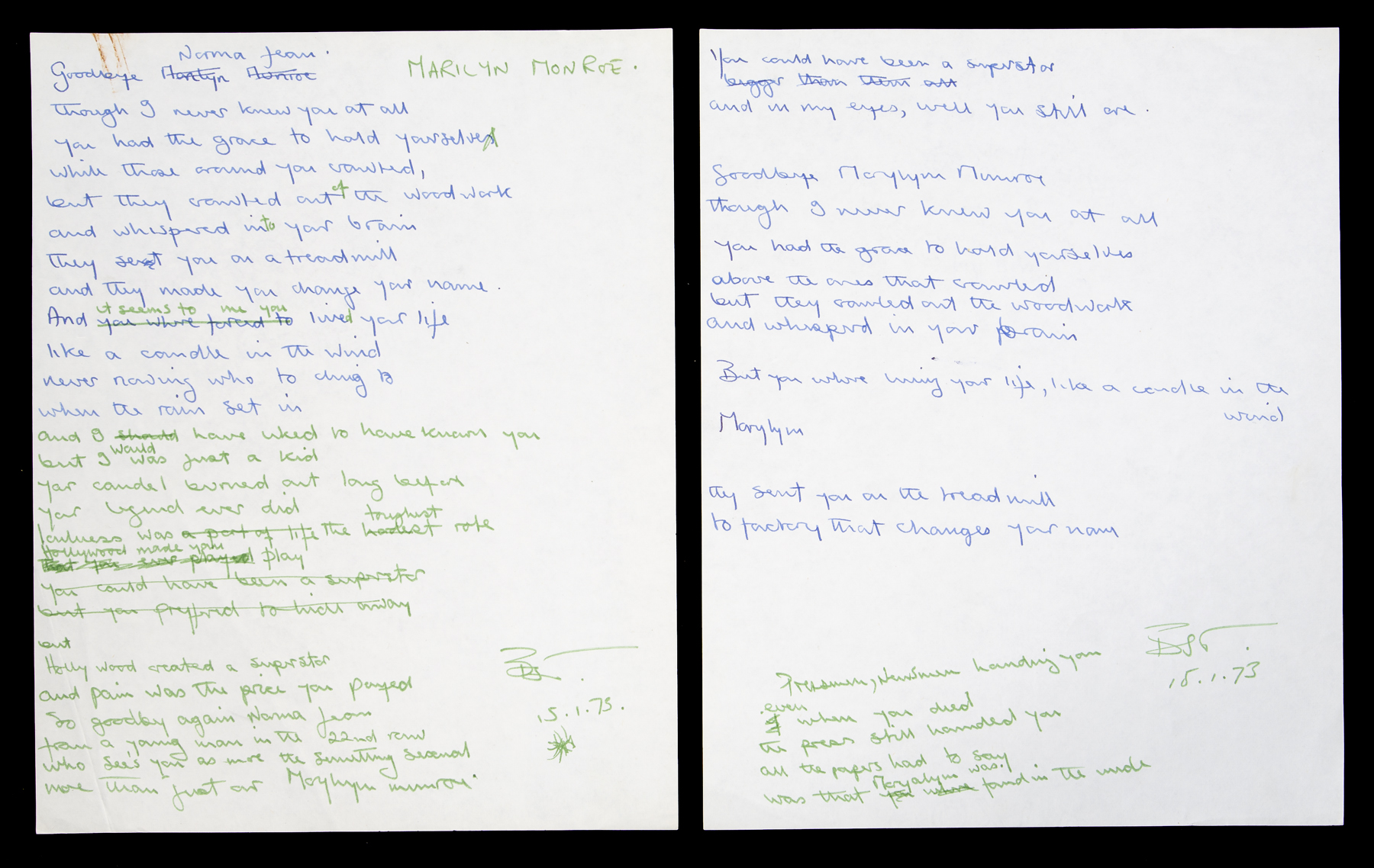 Bernie Taupin handwritten lyrics