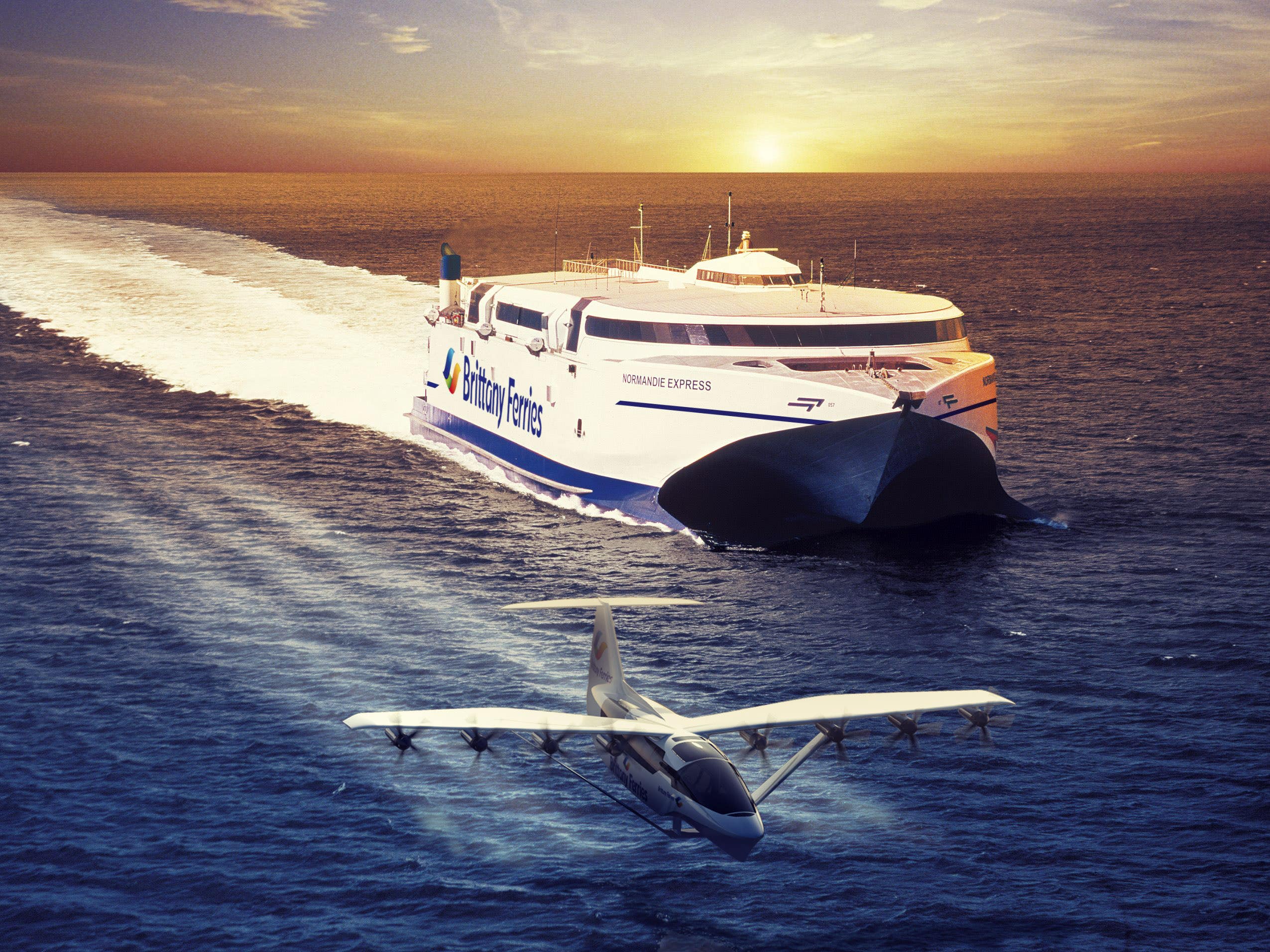 An artist's impression of a seaglider alongside a catamaran