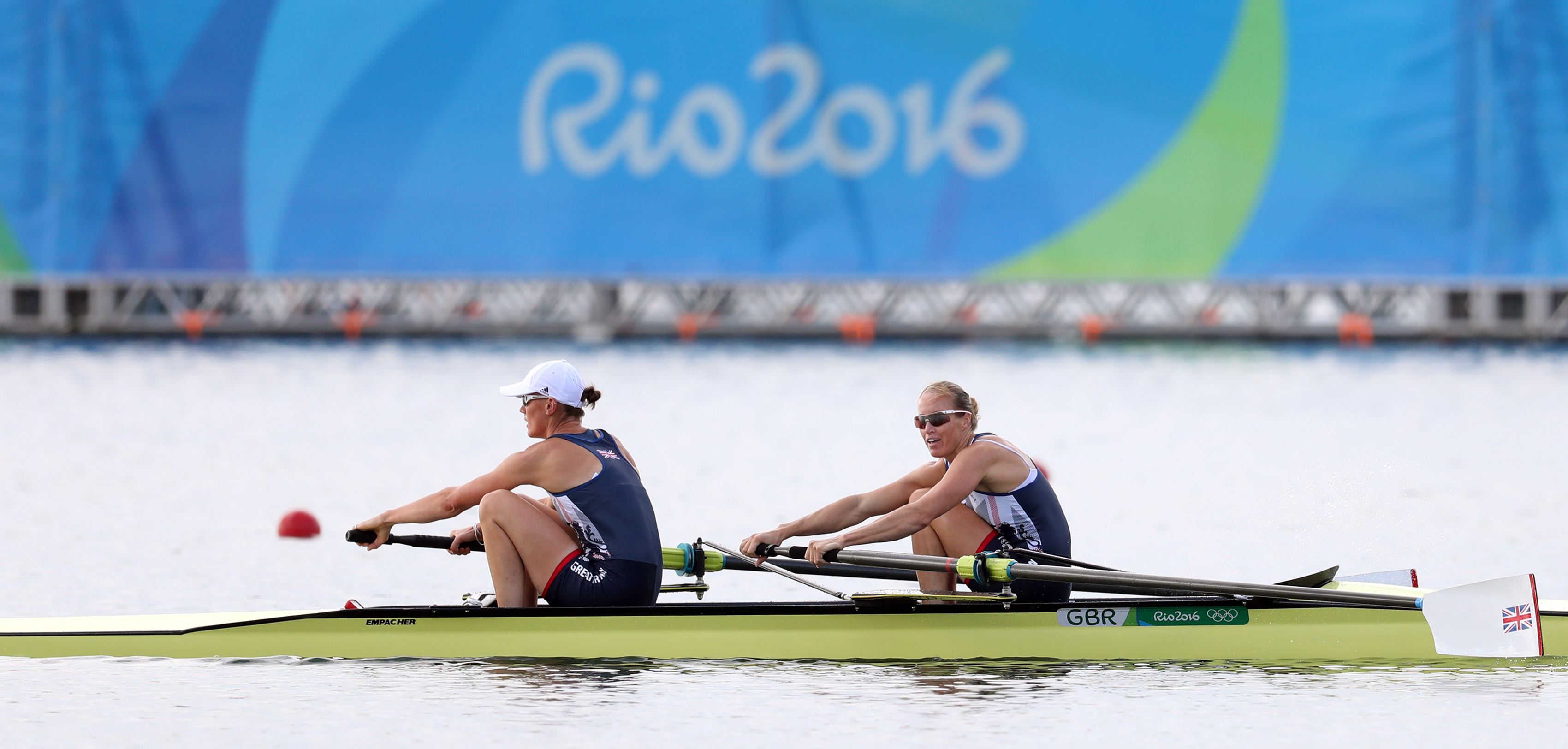 Helen Glover and Heather Stanning in the Women's Pair Semi Final at Rio 2016 (Martin Rickett/PA)