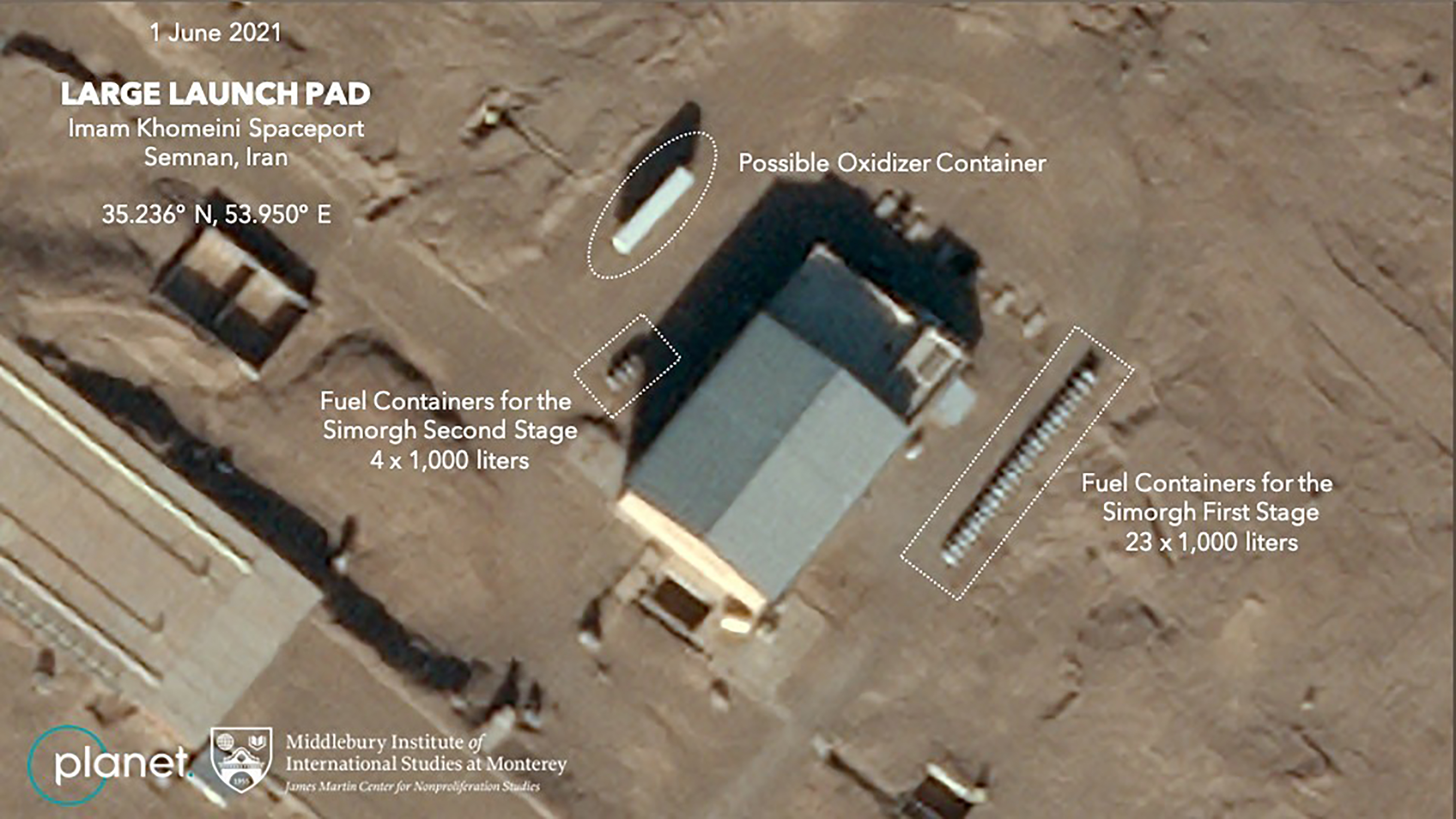 A satellite image showing preparations at the Imam Khomeini Spaceport 