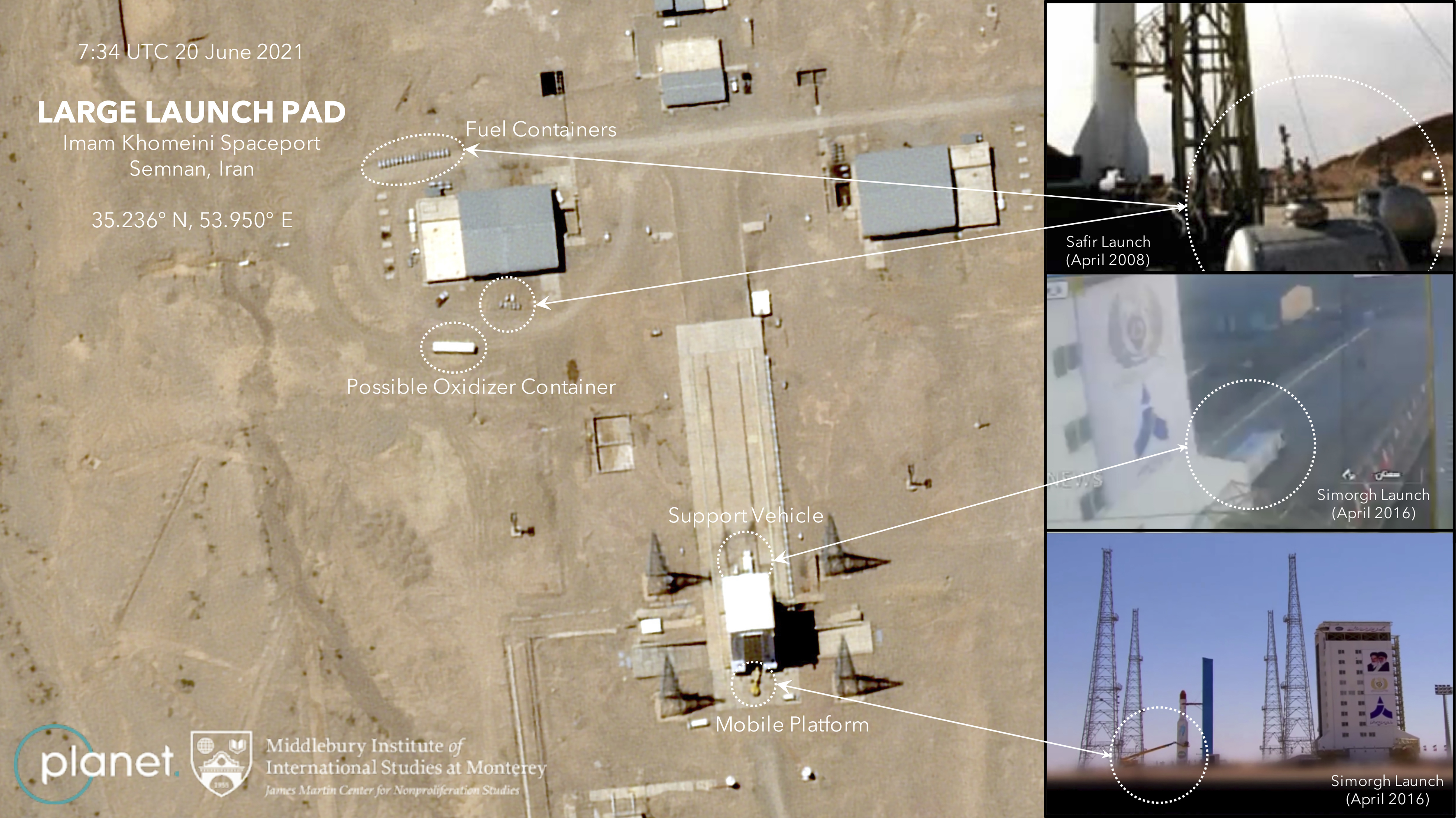 A satellite image of the spaceport 
