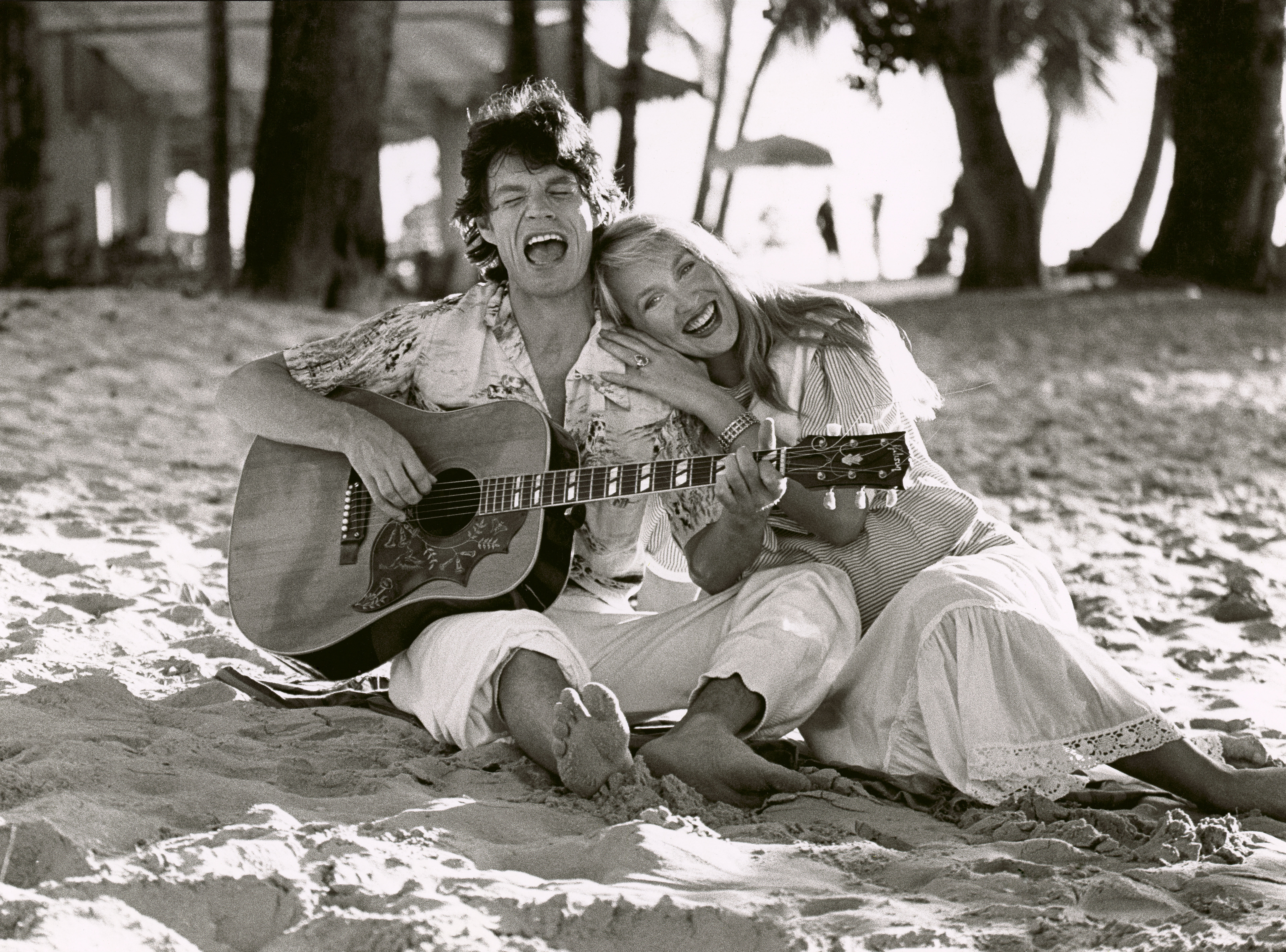 Mick Jagger and Jerry Hall in Barbados in December 1983