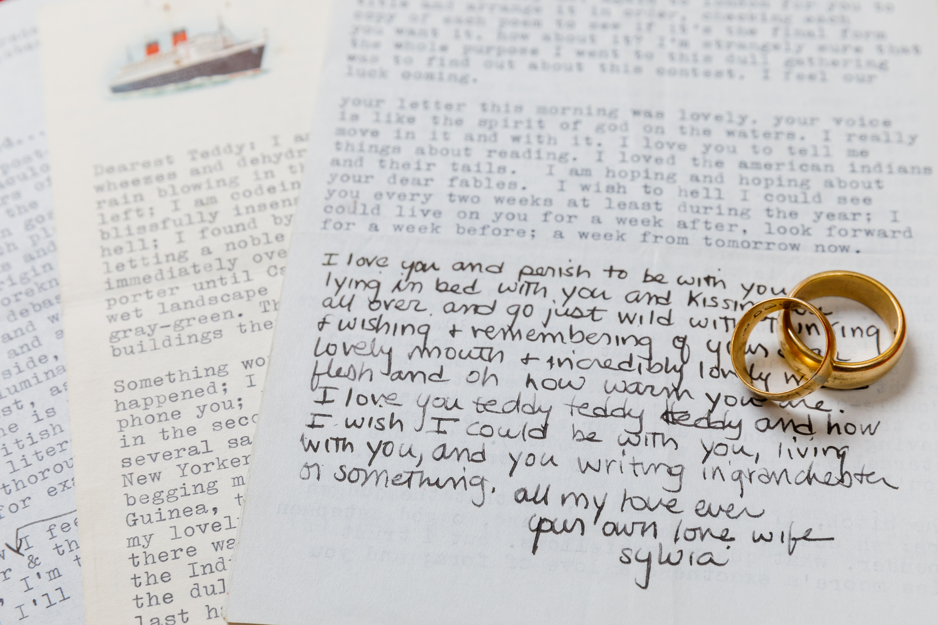 Letters to Ted Hughes from Sylvia Plath, photographed with wedding rings (2)