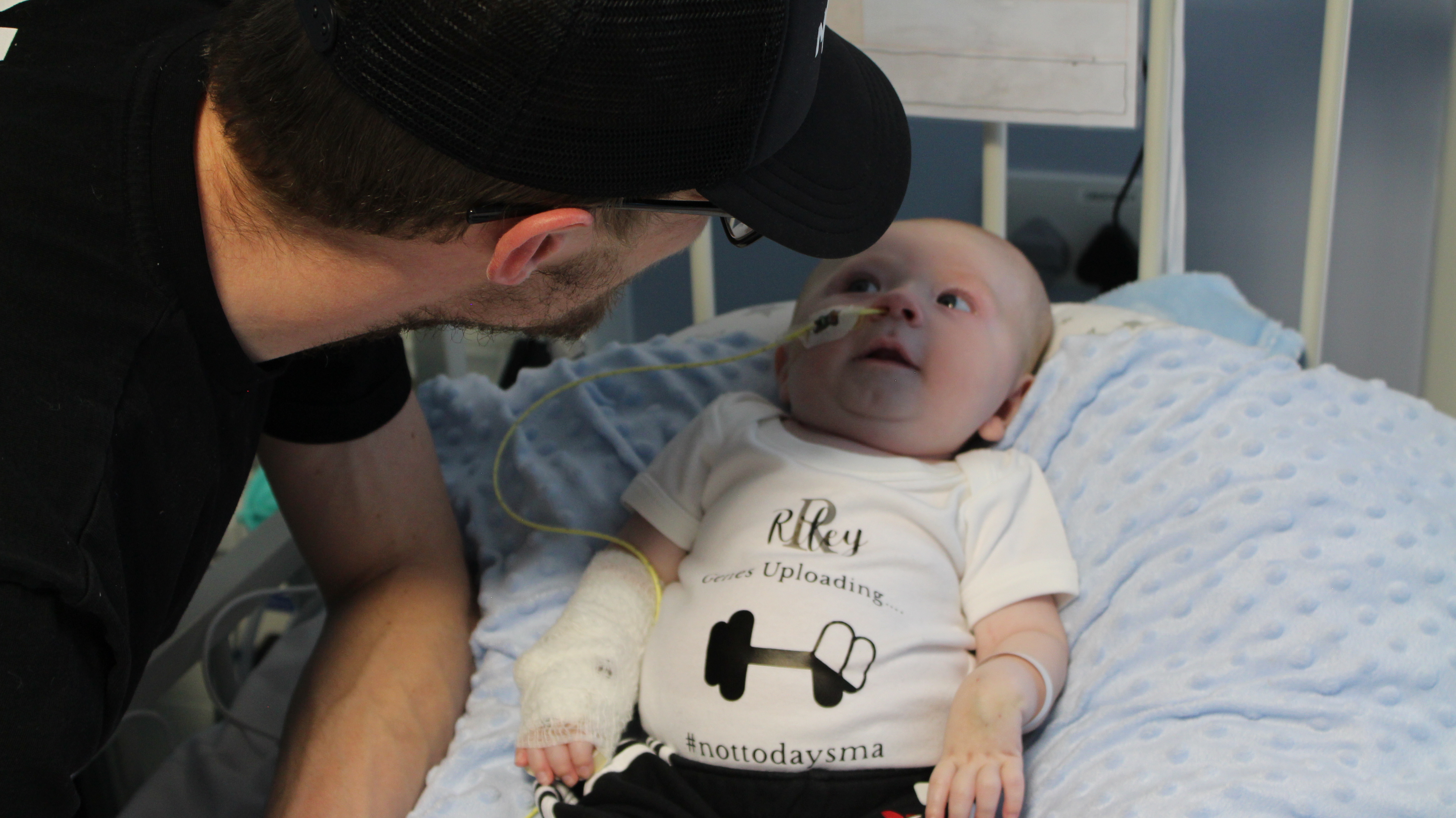 Riley Cadle-Birch with his father Ryan Birch before undergoing treatment at the Bristol Royal Hospital for Children (University Hospitals Bristol and Weston NHS Foundation Trust/PA)