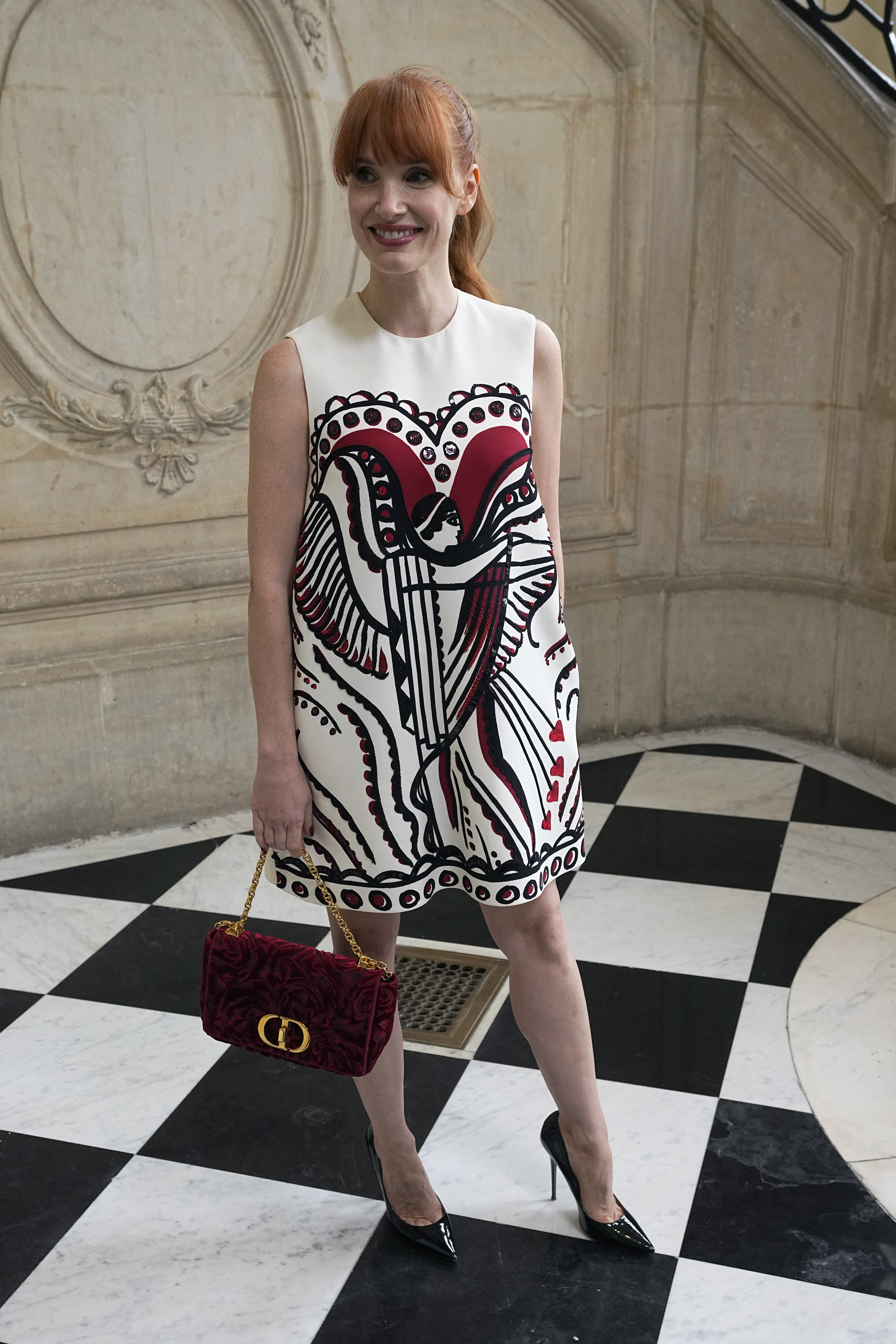 Actress Jessica Chastain poses for photographers prior to the Dior's Haute Couture Fall-Winter 2021-2022 fashion collection presented Monday, July 5, 2021, in Paris