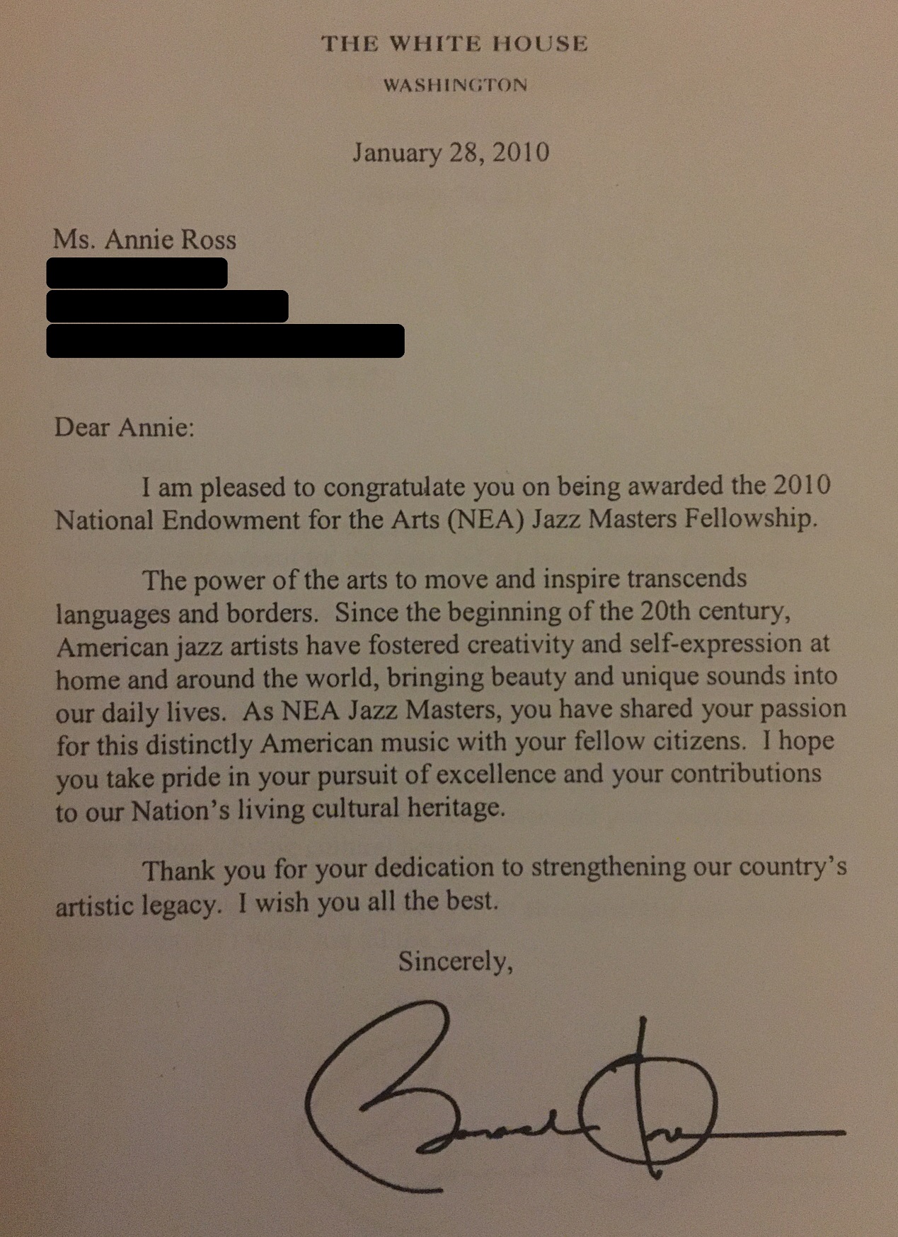 Letter from President Barack Obama