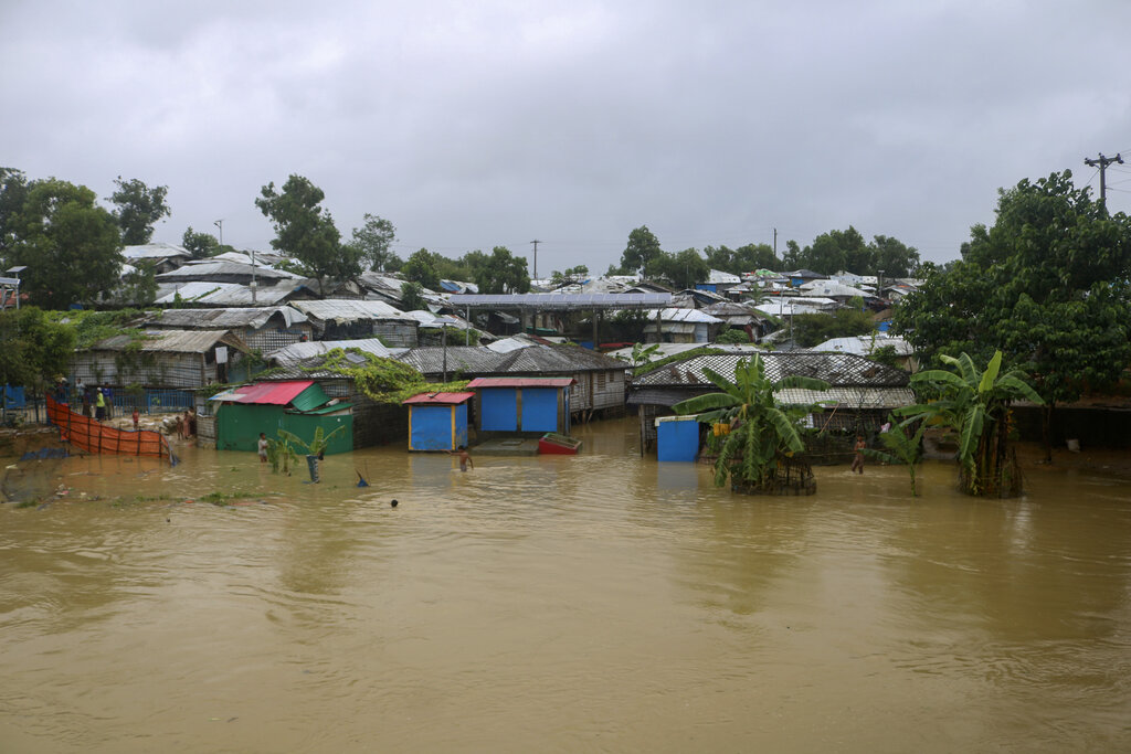 Inundated shelters following heavy rain at a Rohingya refugee camp in Bangladesh 