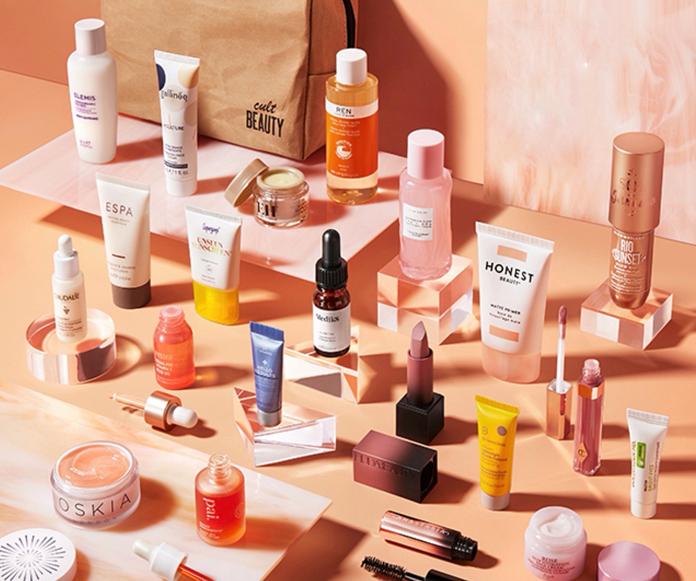 A range of Cult Beauty products on a table