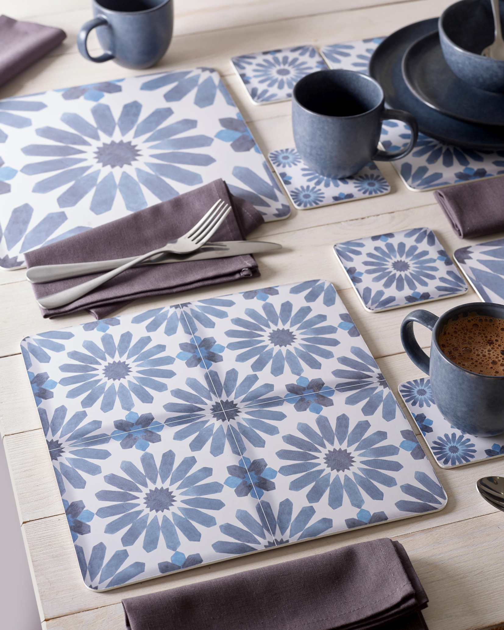 4 Tile Print Placemats And Coasters Set