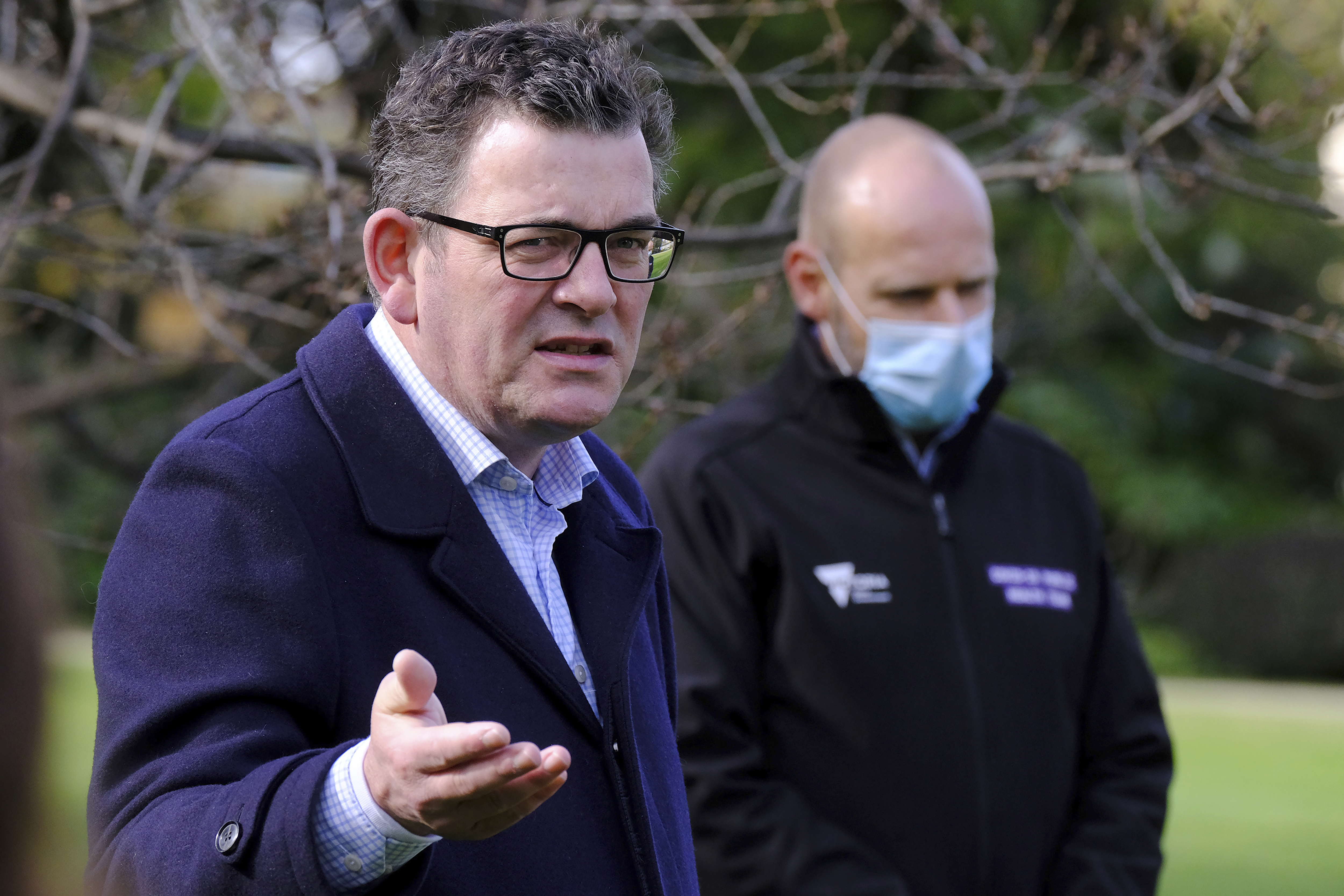 Victorian premier Daniel Andrews, left, and Victorian Covid-19 commander Jeroen Weima 