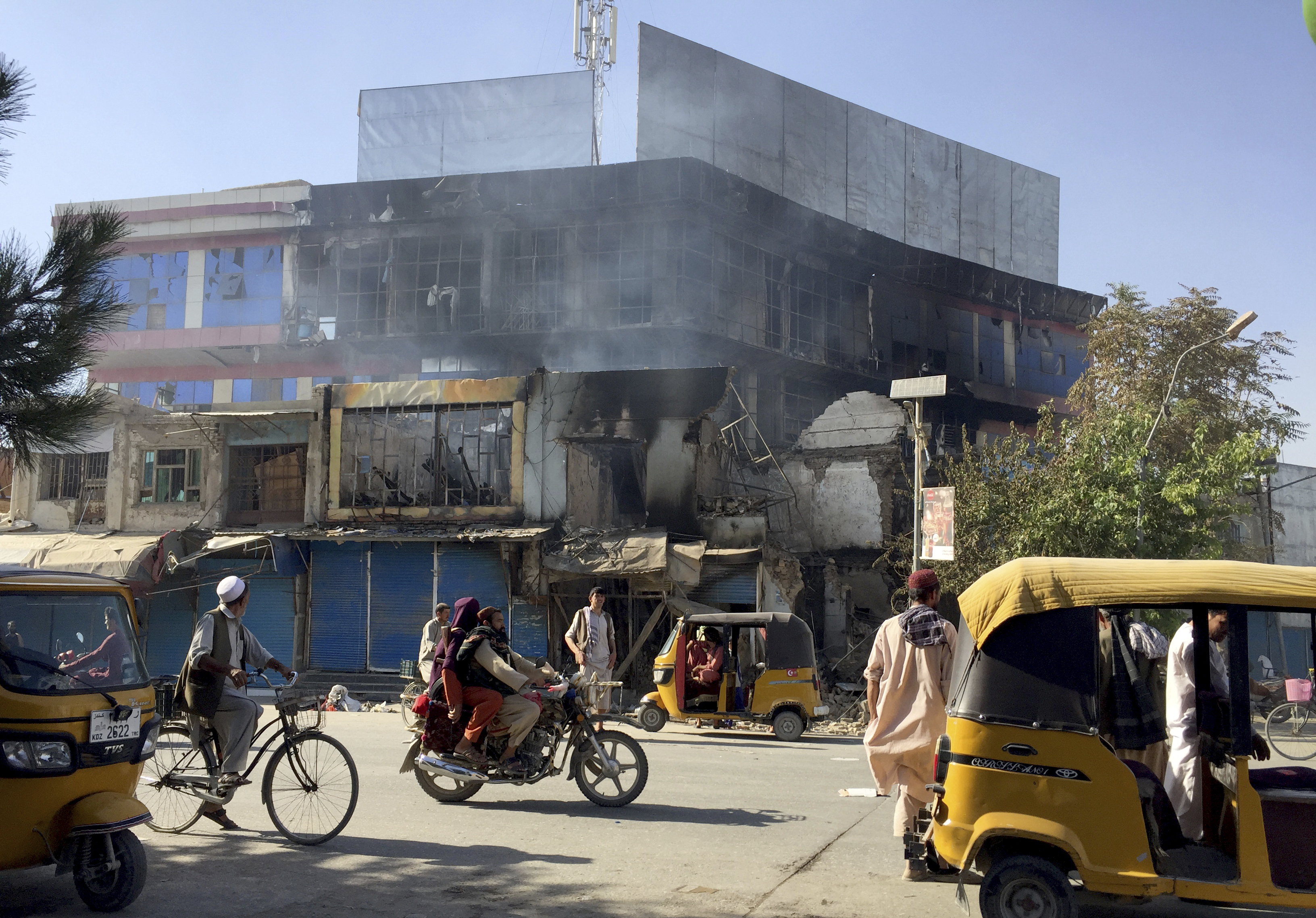 Shops are damaged shops after fighting between Taliban and Afghan security forces in Kunduz city, northern Afghanistan