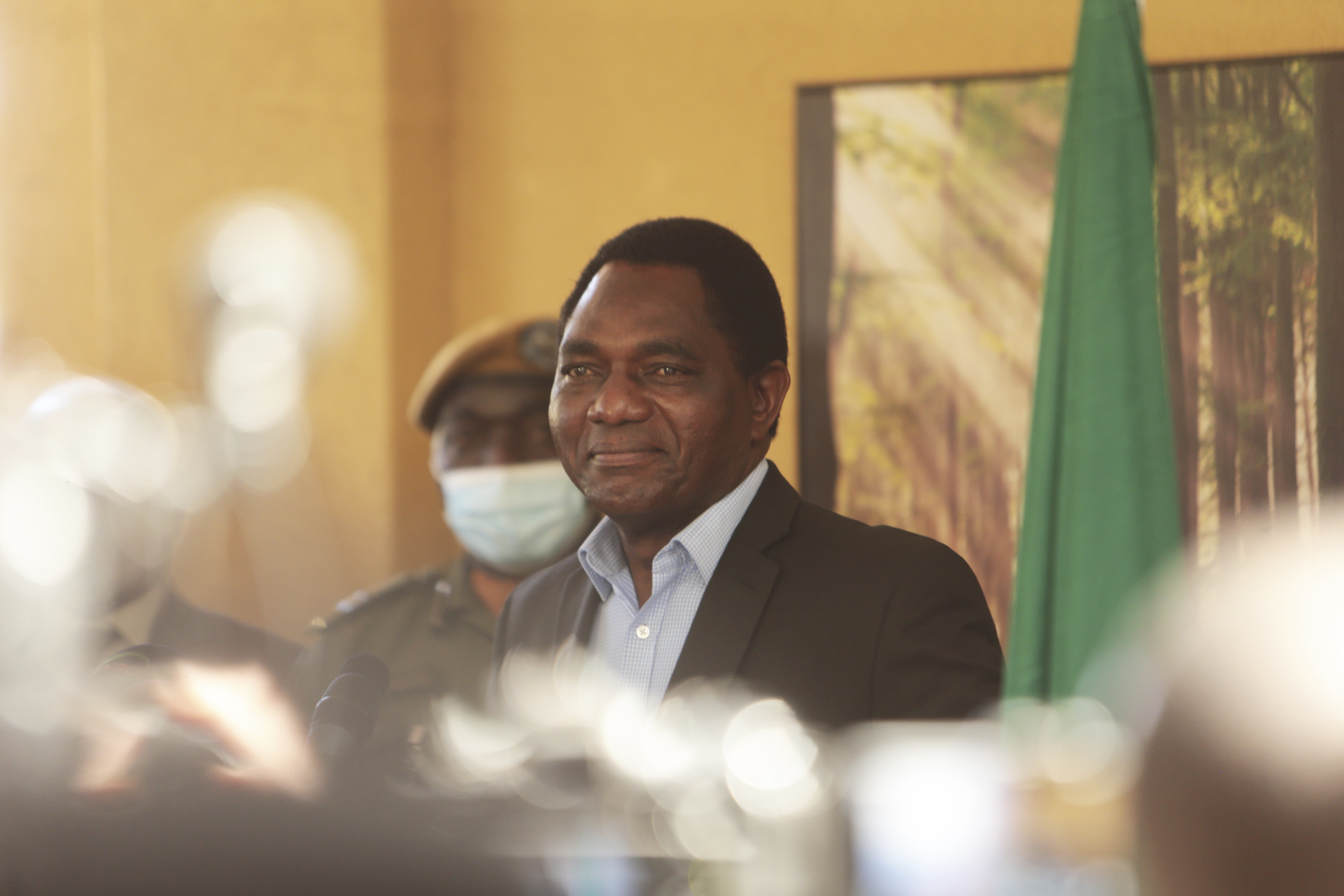 Zambian president-elect Hakainde Hichilema addresses a press conference (Tsvangirayi Mukwazhi/AP)