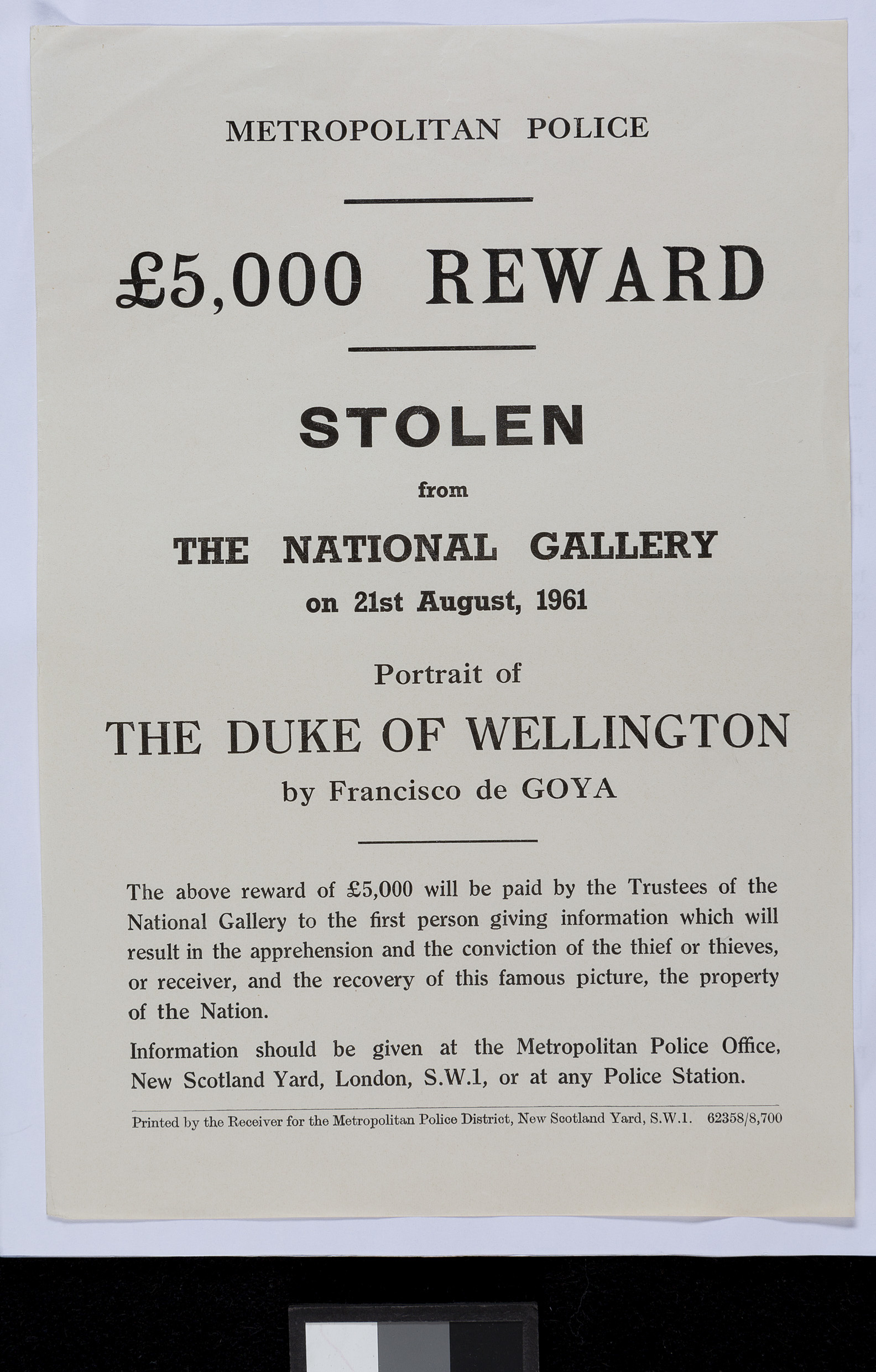 Archival Record relating to the theft of Goya's 'Portrait of the
