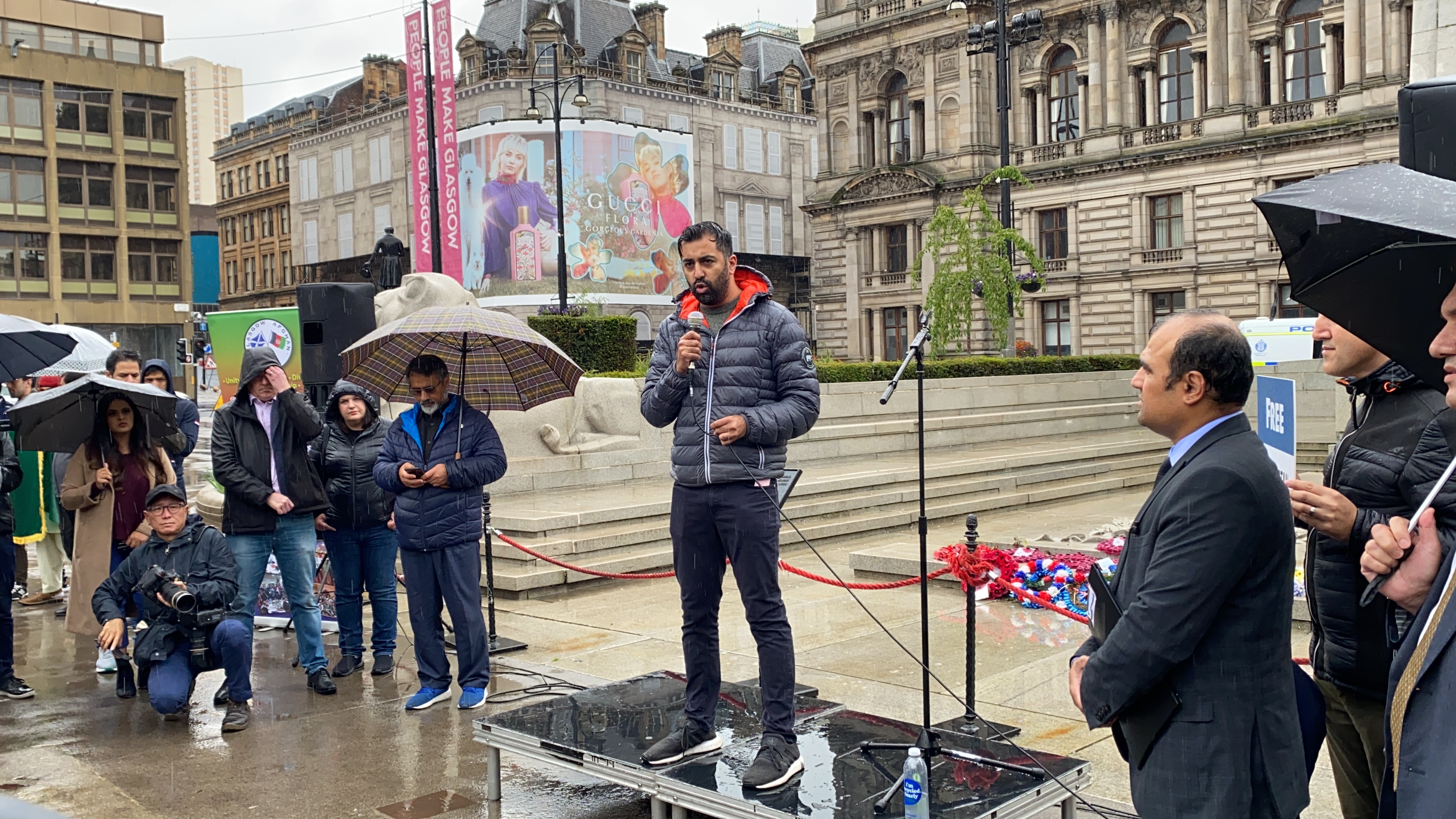 Humza Yousaf speaking in George Square