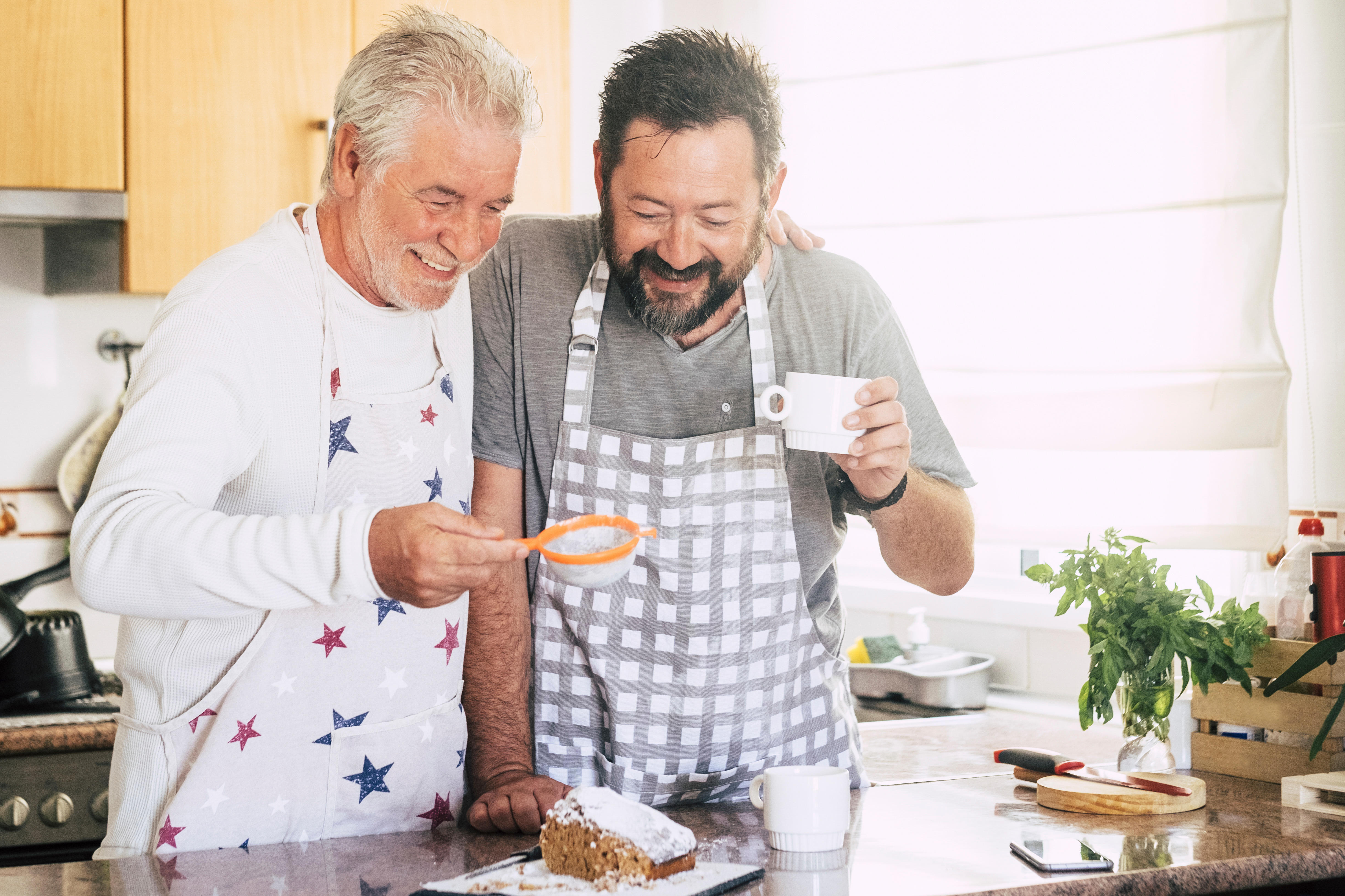 Dad and son baking