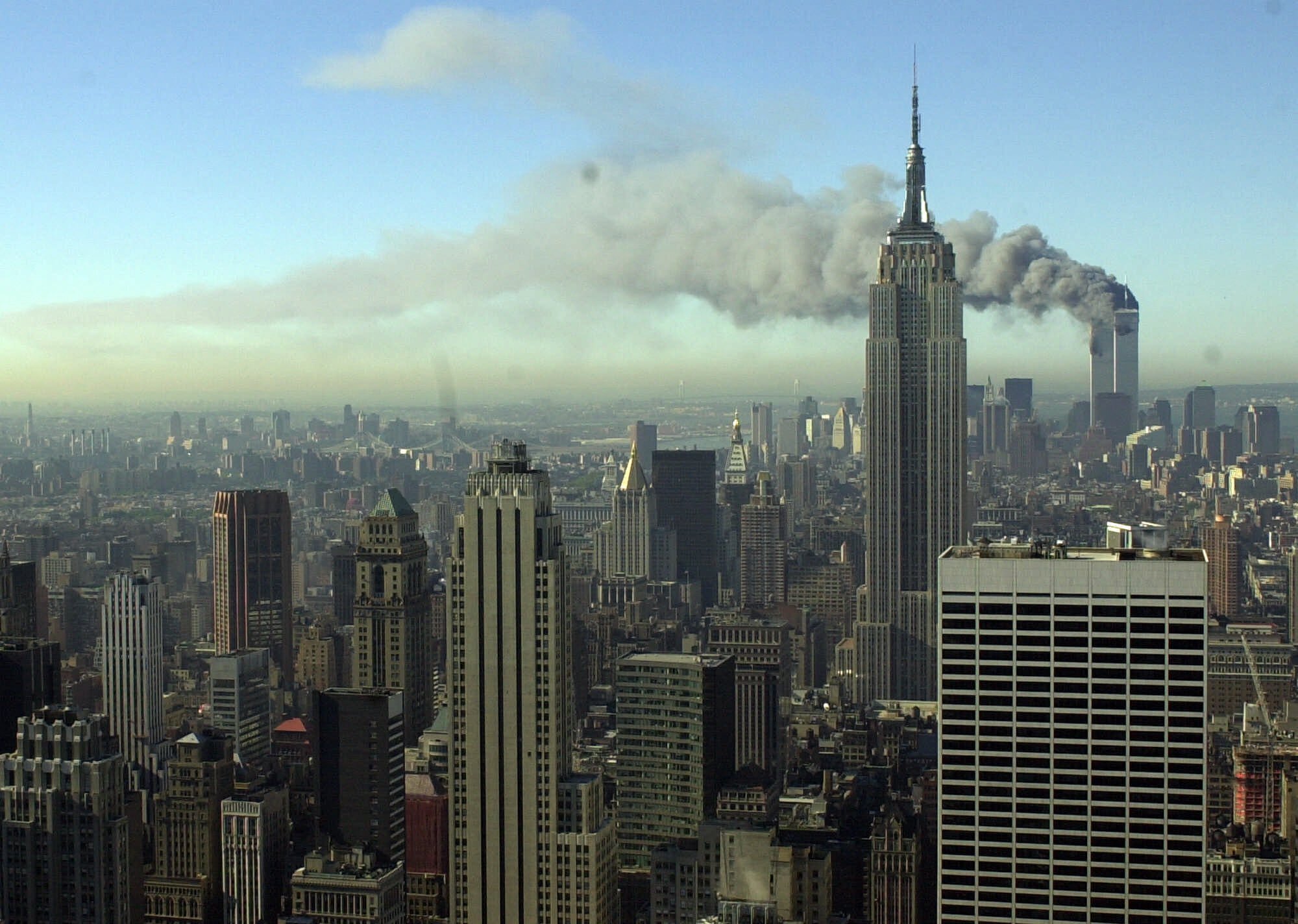 Smoke billows across New York City on 9/11
