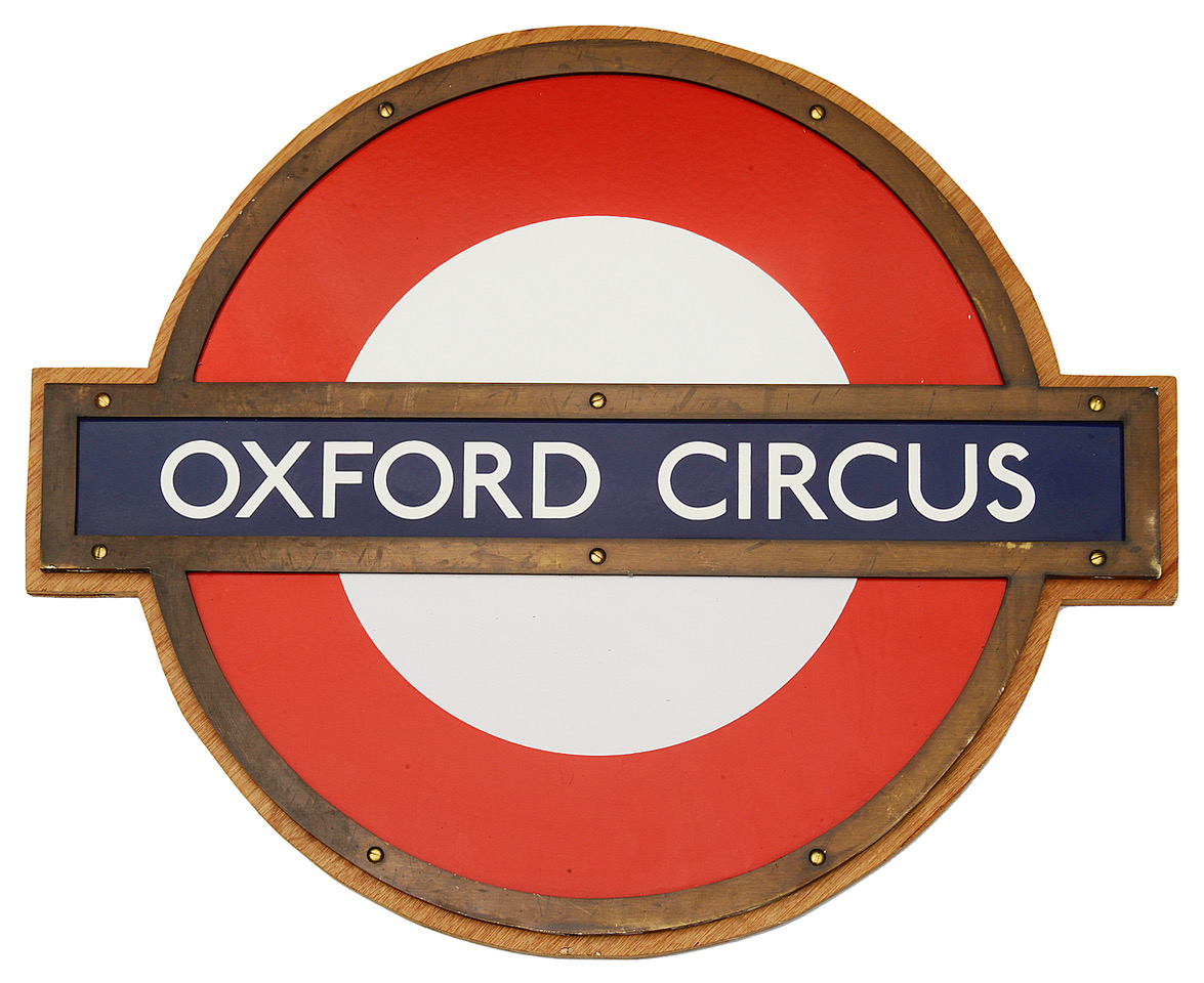 A London Underground Oxford Circus enamel 'bullseye' roundel sign is tipped to sell for between £1,000 and £1,500 (Catherine Southon Auctioneers & Valuers/PA)