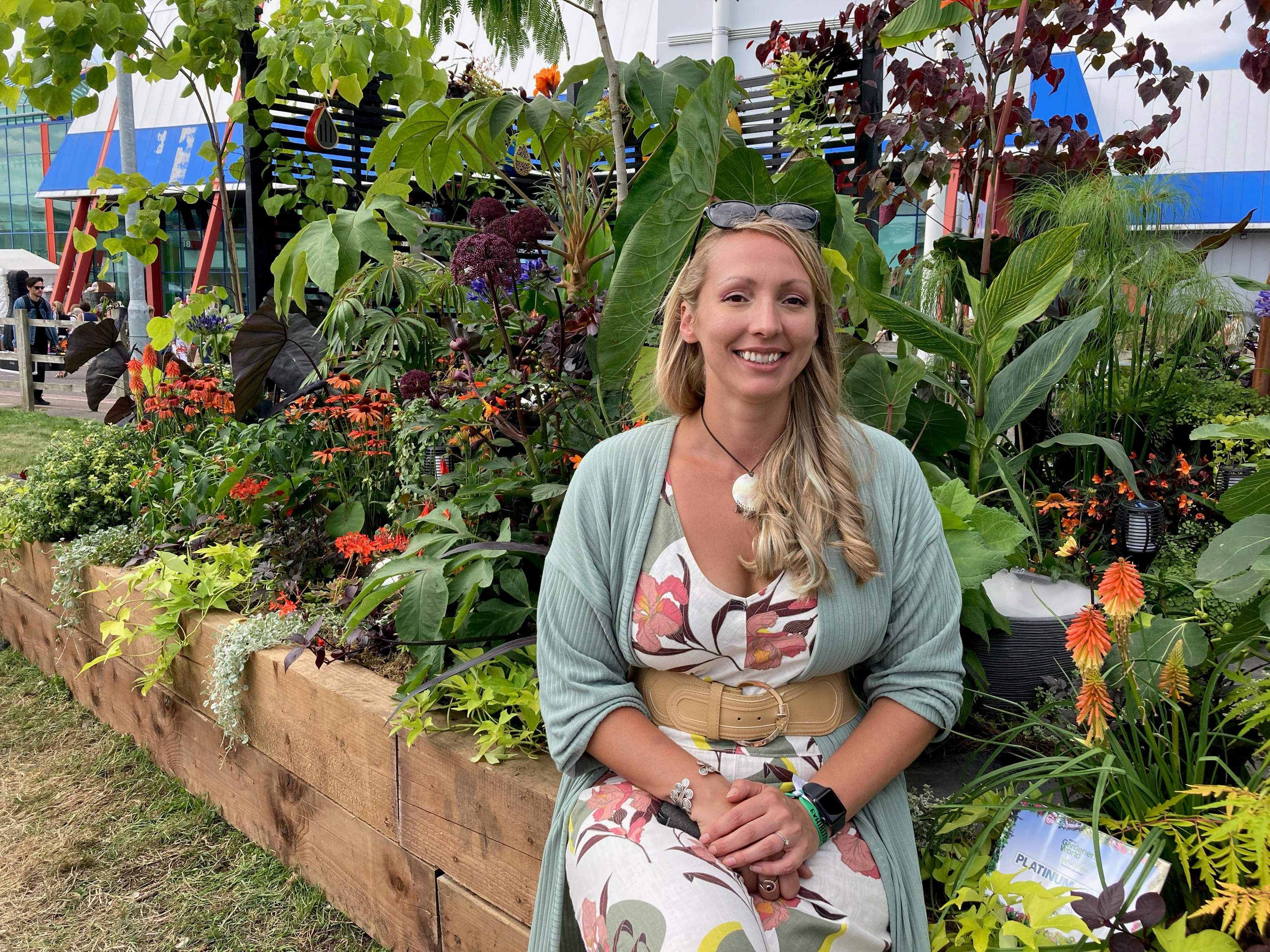 Garden designer Kate Mason with her Garden Envy display (Hannah Stephenson/PA)