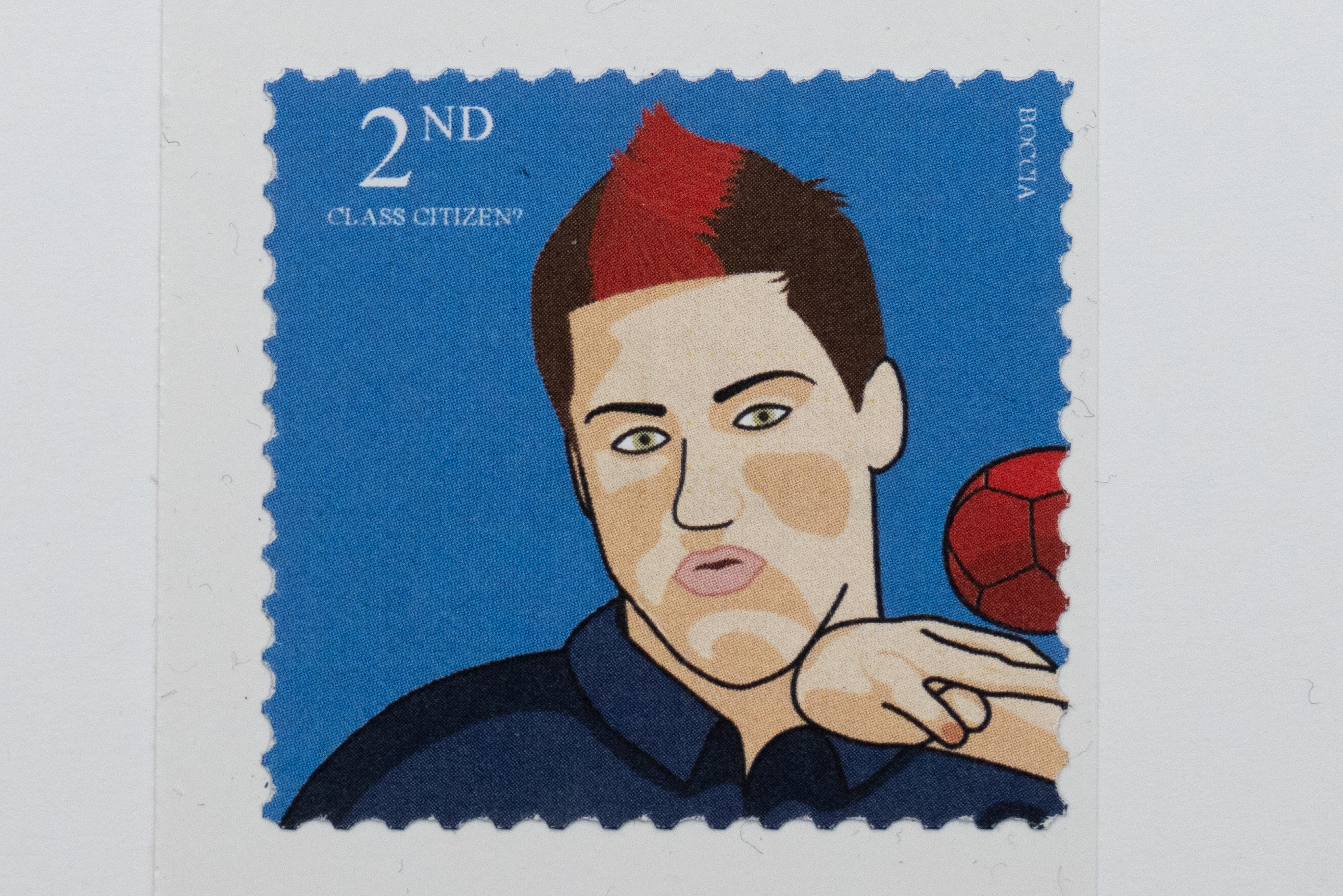 Boccia player David Smith MBE features on one of the mock stamps