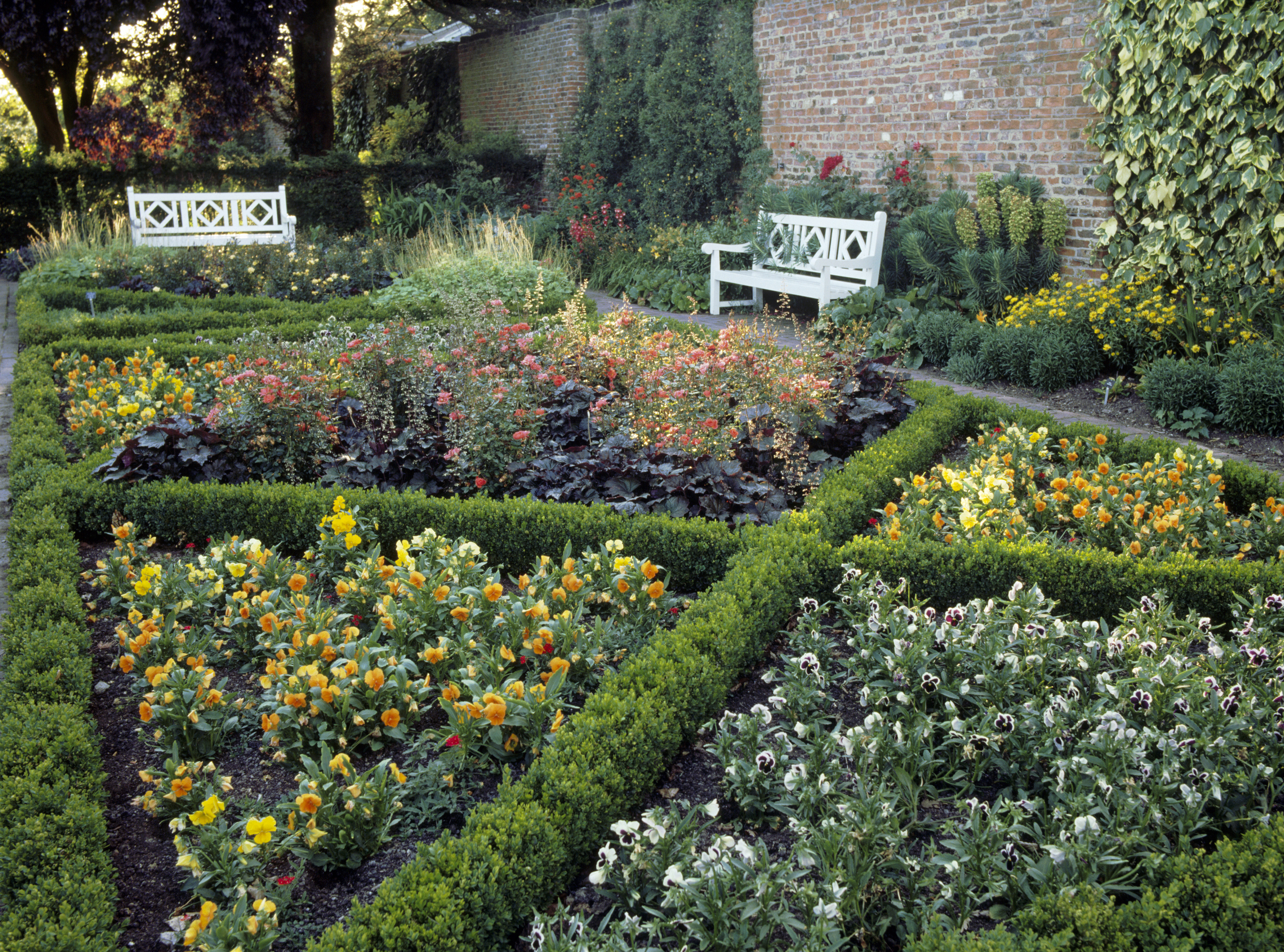 View of the Parterre in the west Formal Garden at Beningbrough Hall. The garden was redesigned in the style of a 16th century knot garden with low-growing plants between dwarf box hedges (Ian Shaw/National Trust Images/PA)