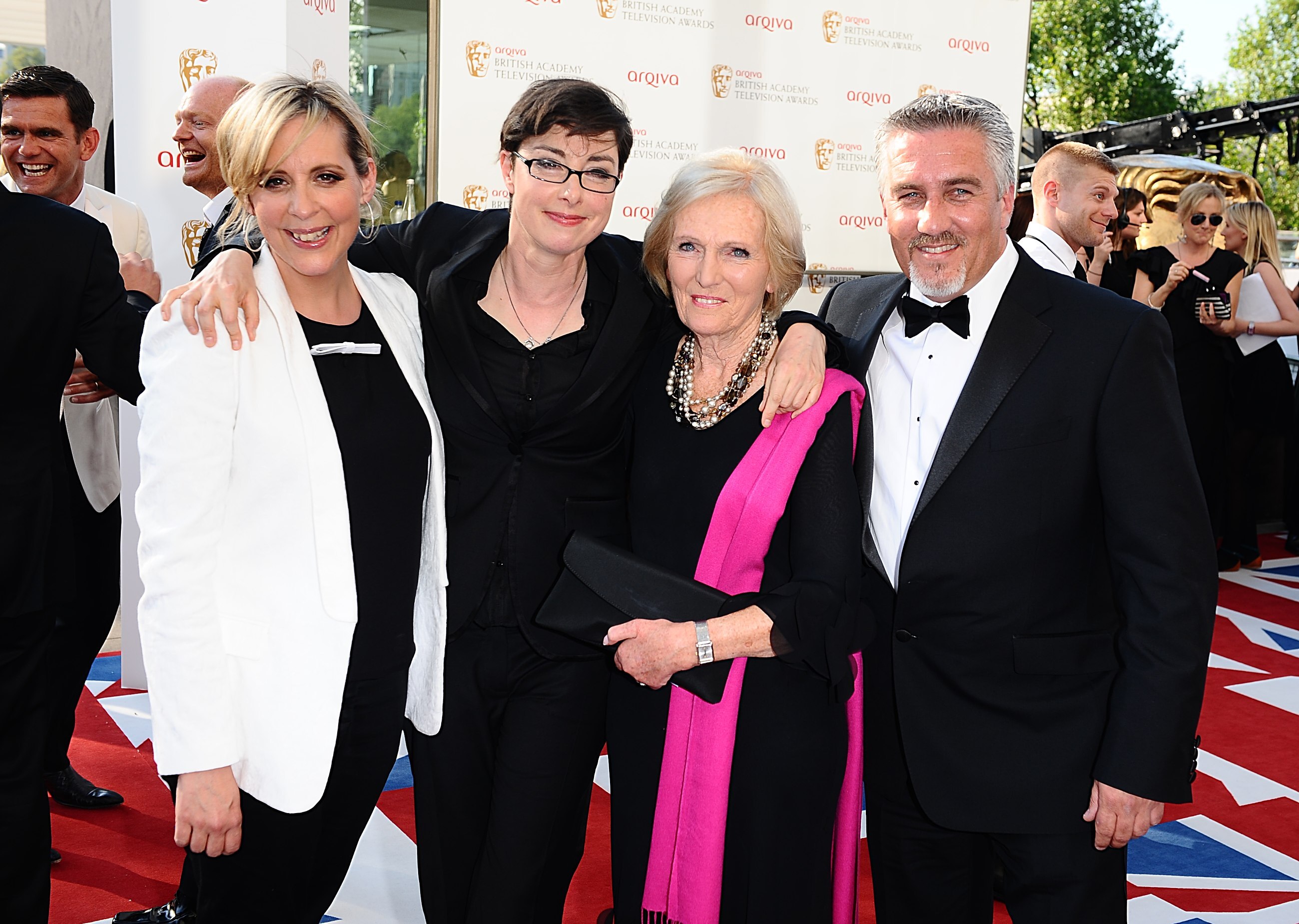 Sue Perkins with Bake Off co-stars Mel Giedroyc, Mary Berry and Paul Hollywood in 2012 