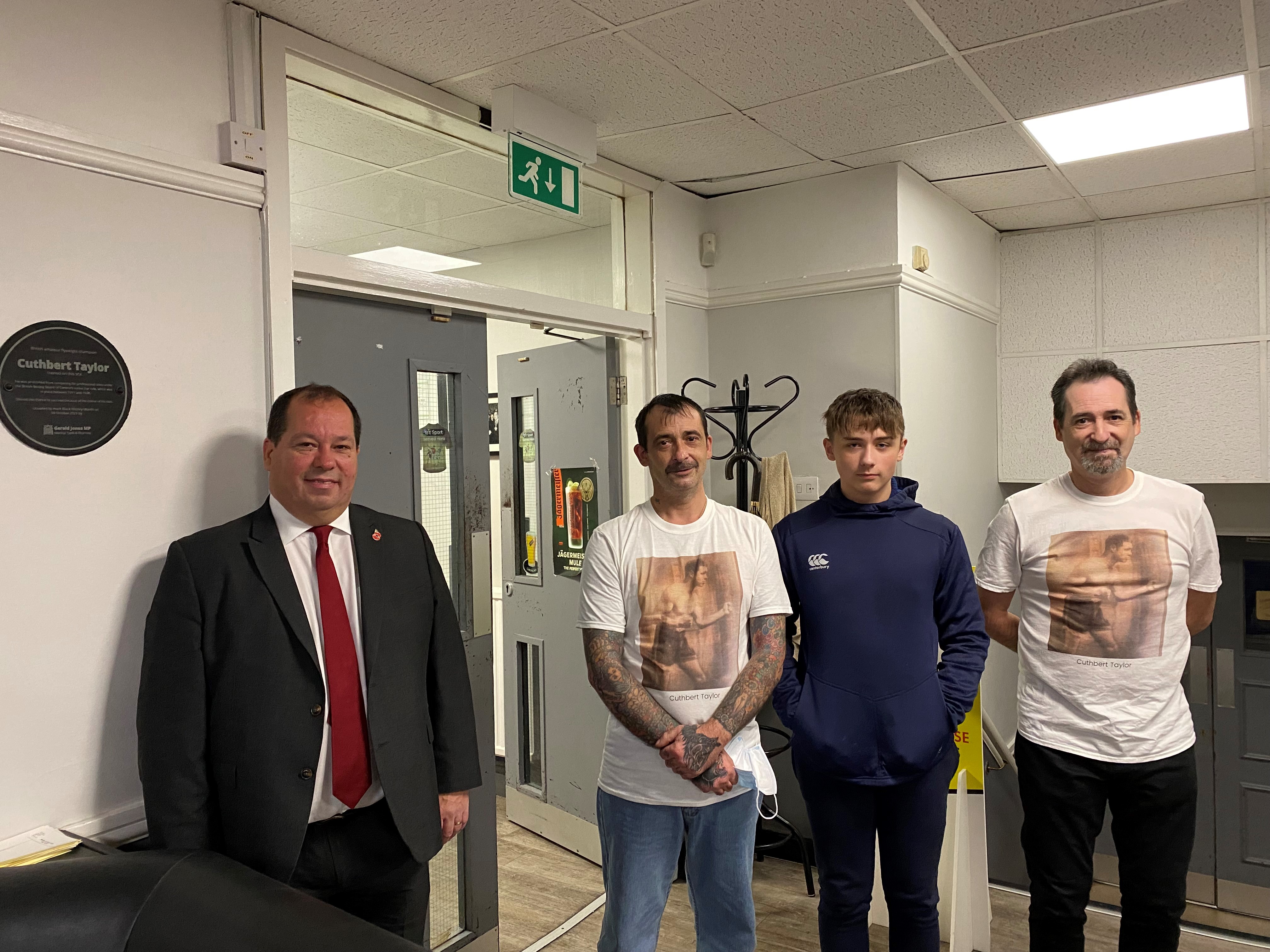 From left: MP Gerald Jones MP, and members of Mr Taylor's family, Alun Taylor, Callum Morris and Nick Taylor.