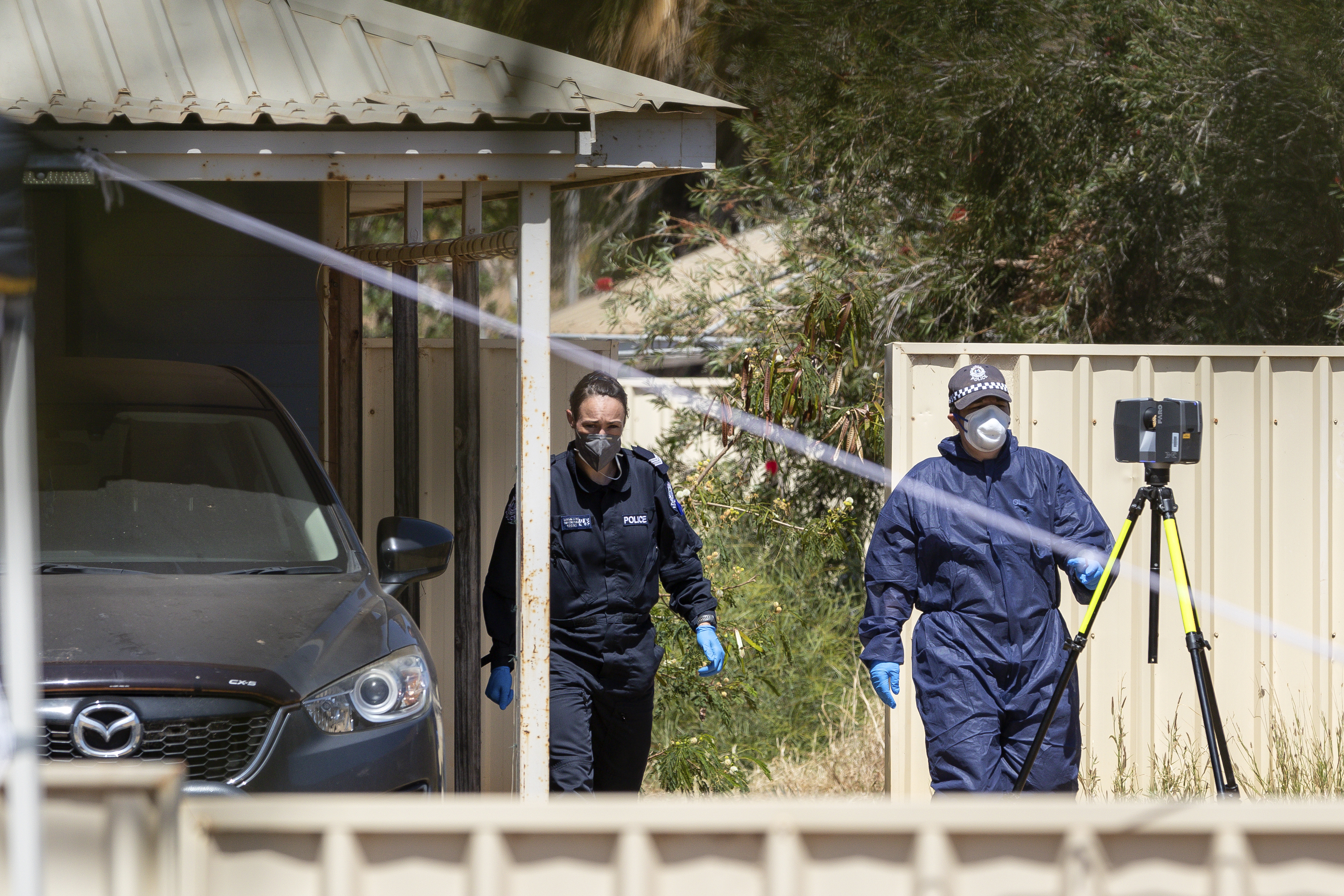 Police investigate at a house where four-year-old Cleo Smith was rescued in Carnarvon, Australia