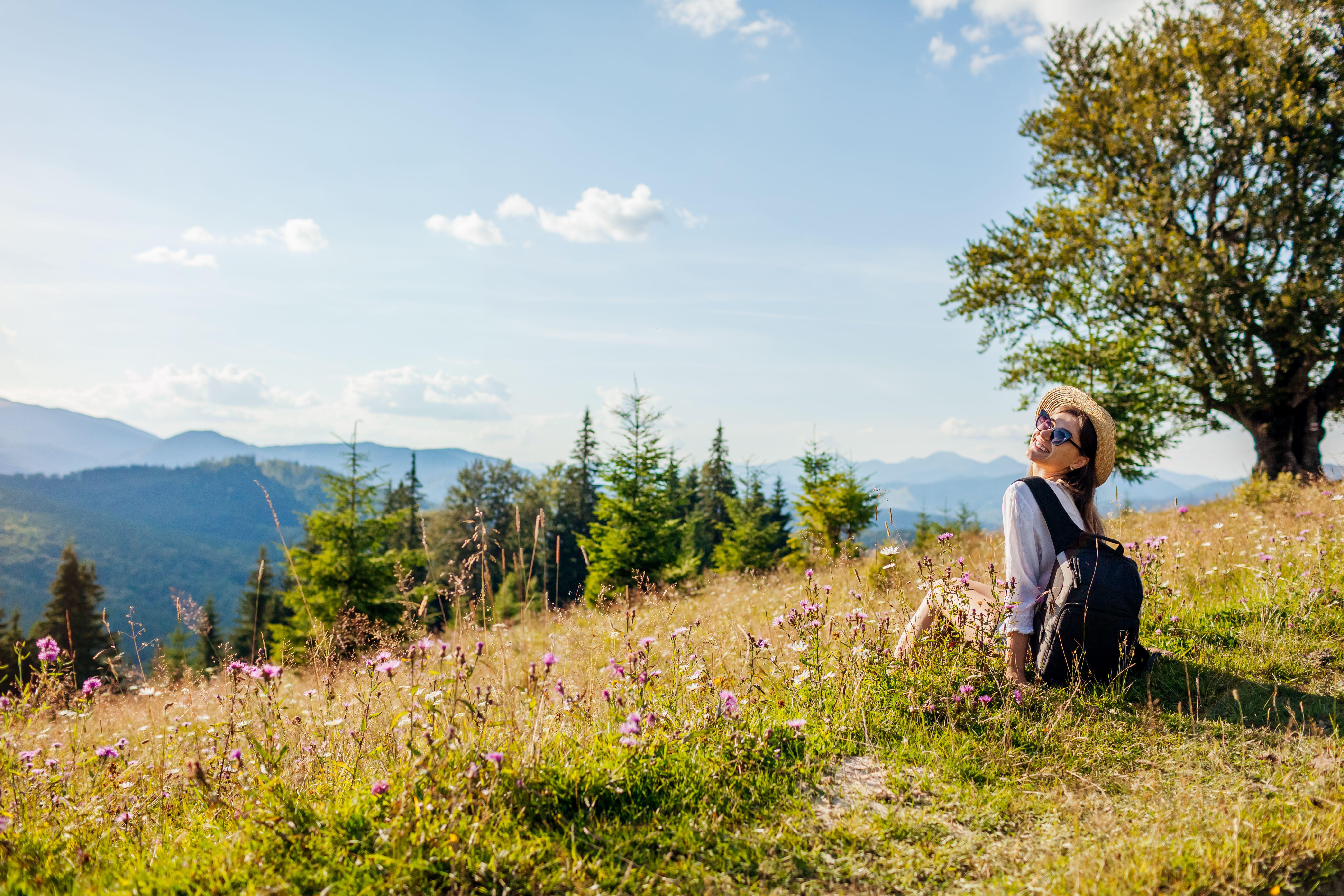 happy woman in a field