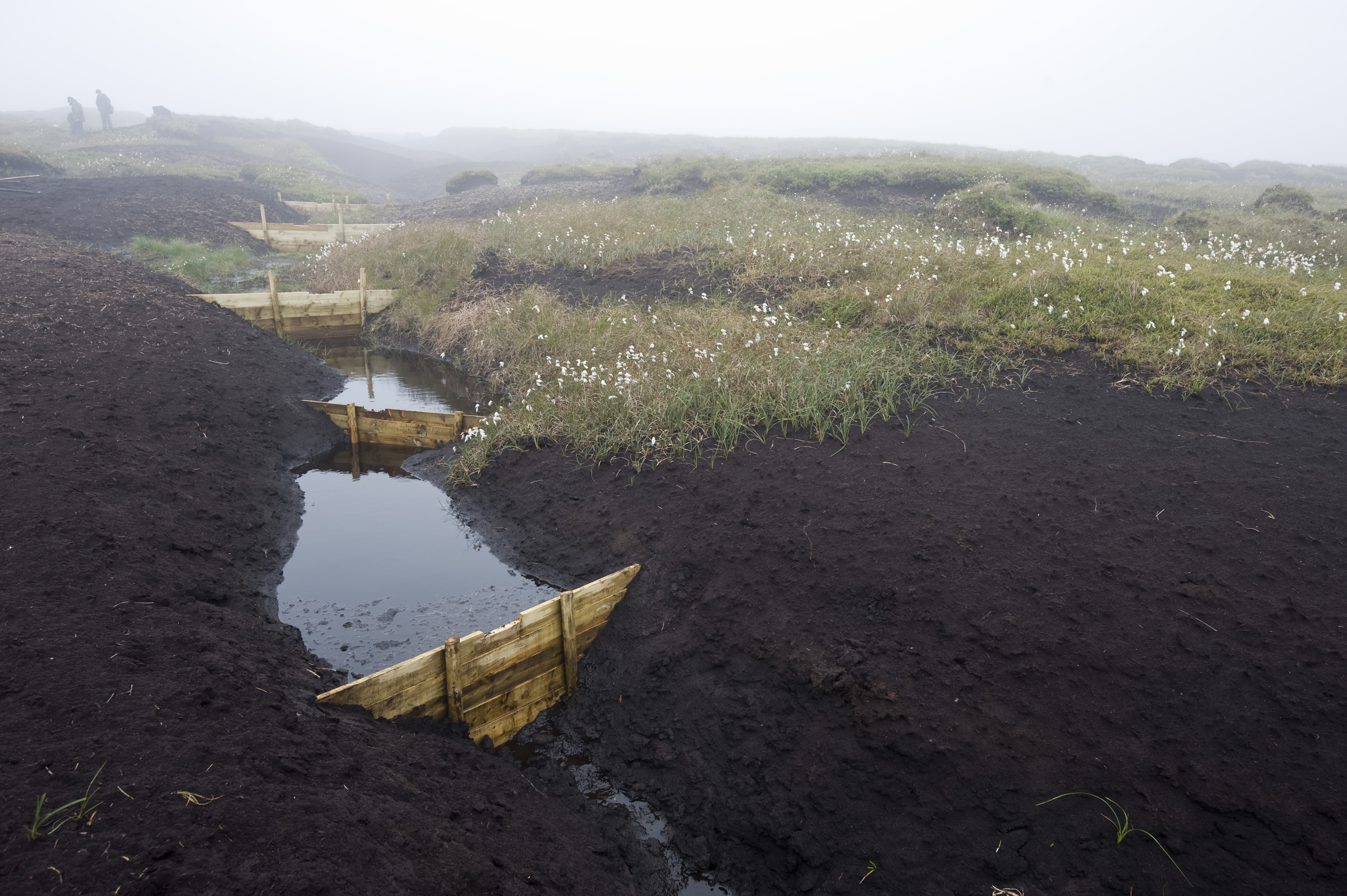 Dams in the gullies on the blanket peat on the High Peak Estate to help restore the landscape (National Trust/PA)