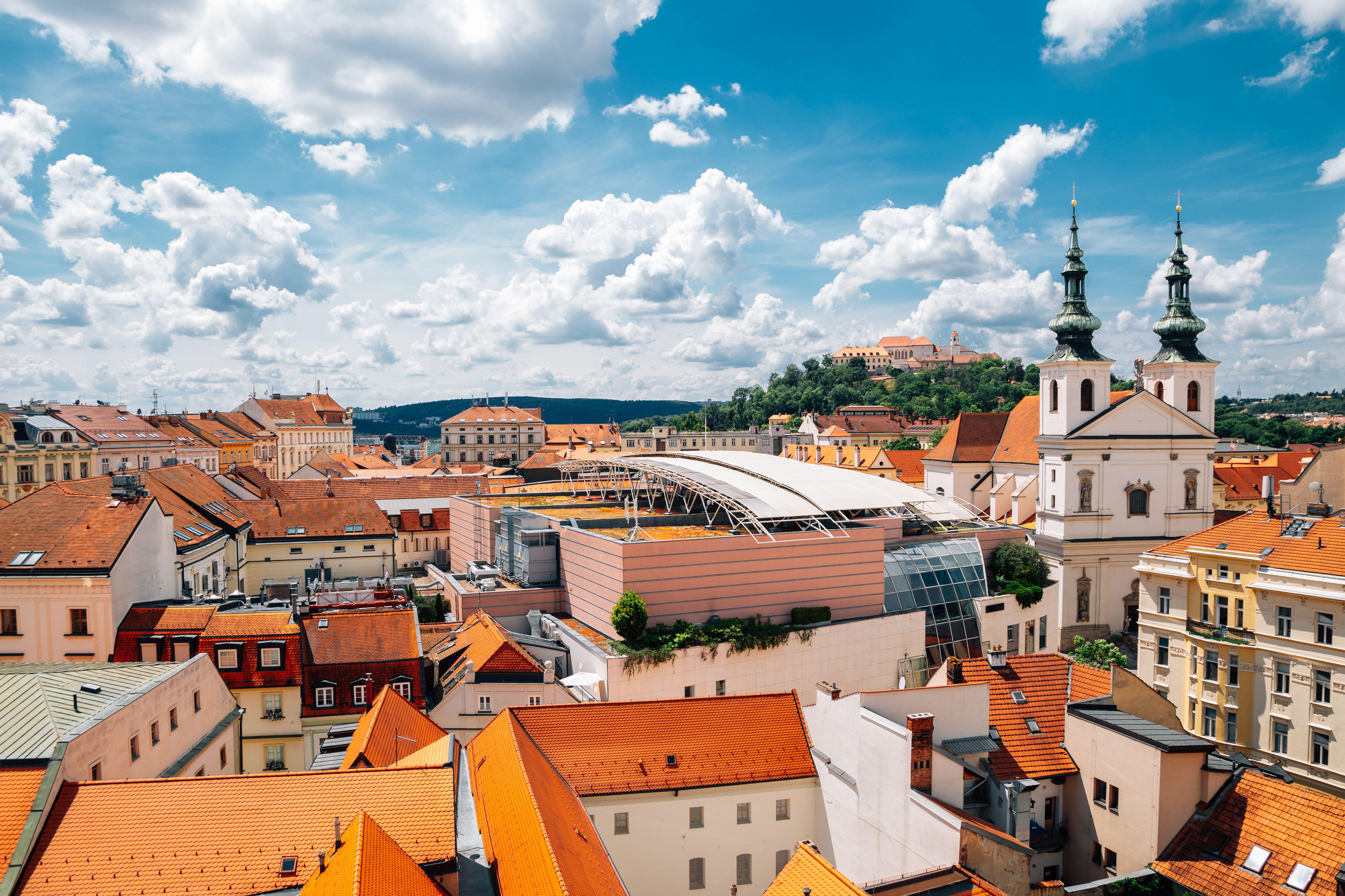 Spilberk Castle and cityscape from Old Town Hall tower in Brno, Czech Republic