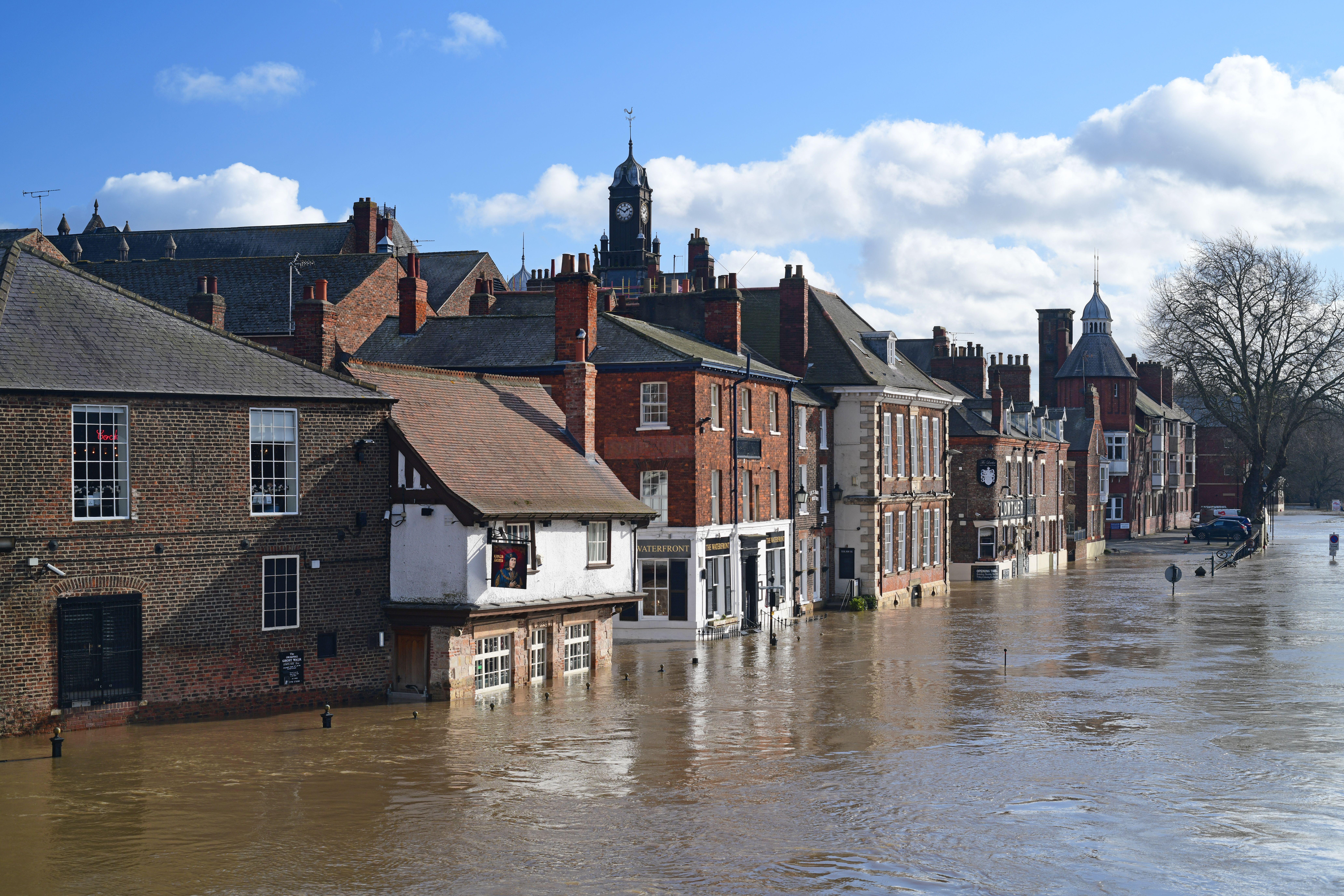 Flooded kings arms pub and waterfront after the river ouse burst its banks york