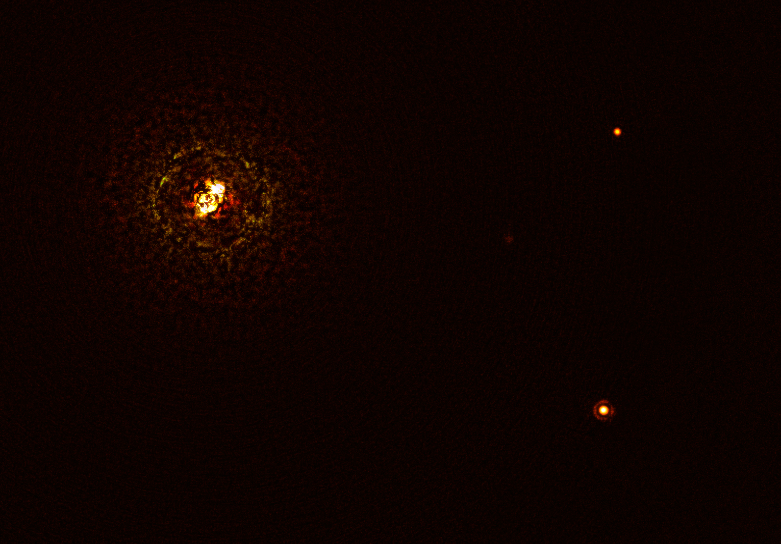 Undated handout photo from ESO of the most massive planet-hosting star pair to date, b Centauri, and its giant planet b Centauri b.