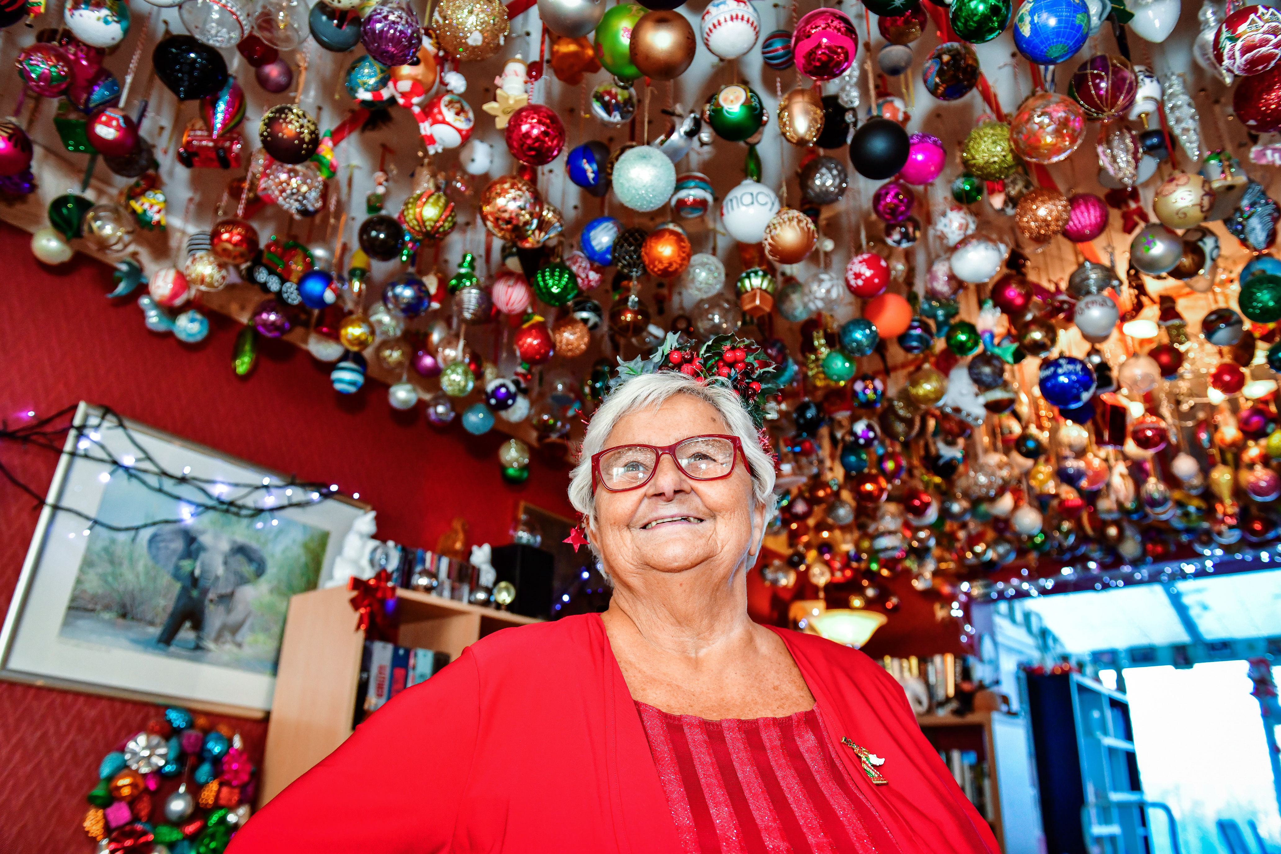 Sylvia Pope and her collection of Christmas bauble ornaments