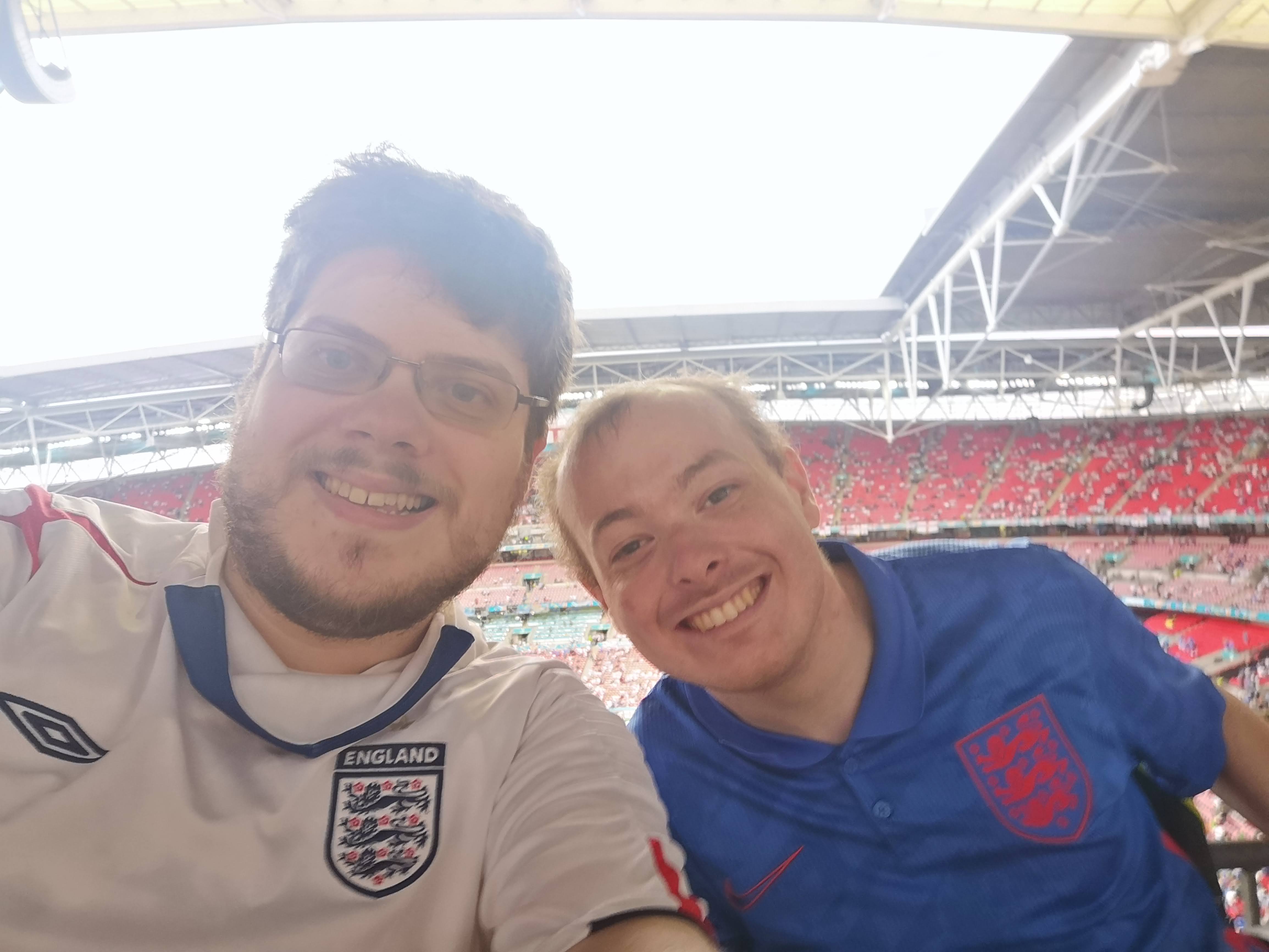 Tim Hiley (left) and Joe McIndoe (right) at the Euros final at Wembley (Tim Hiley/PA)