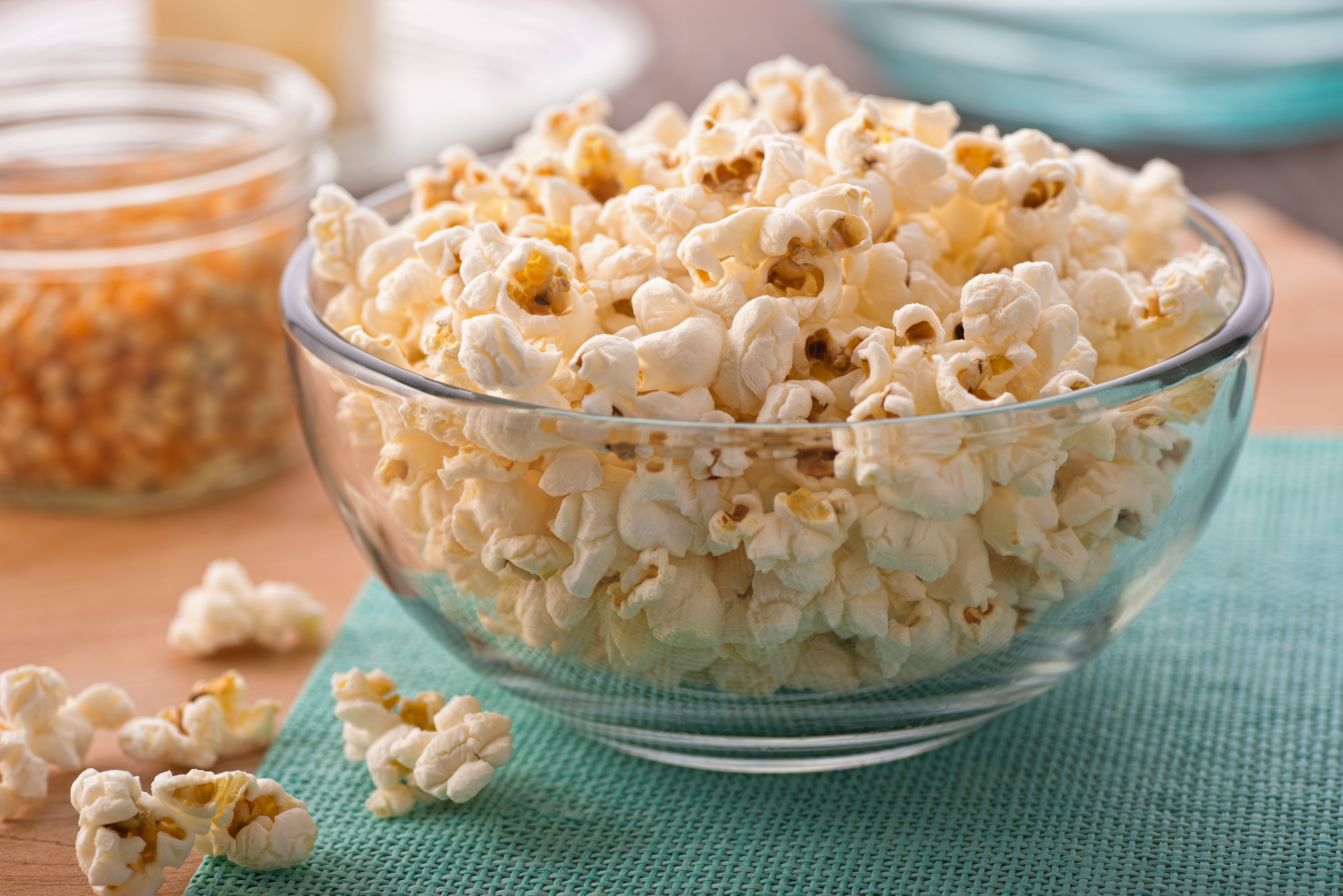 A bowl of freshly popped homemade popcorn