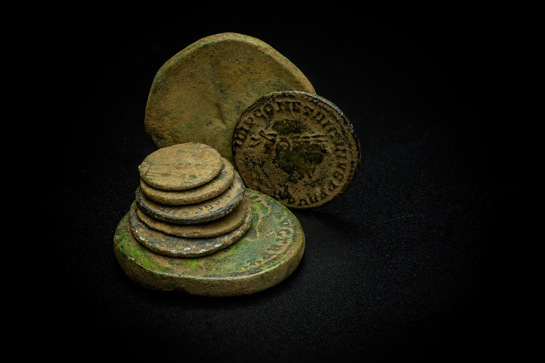 Roman coins found during excavation 