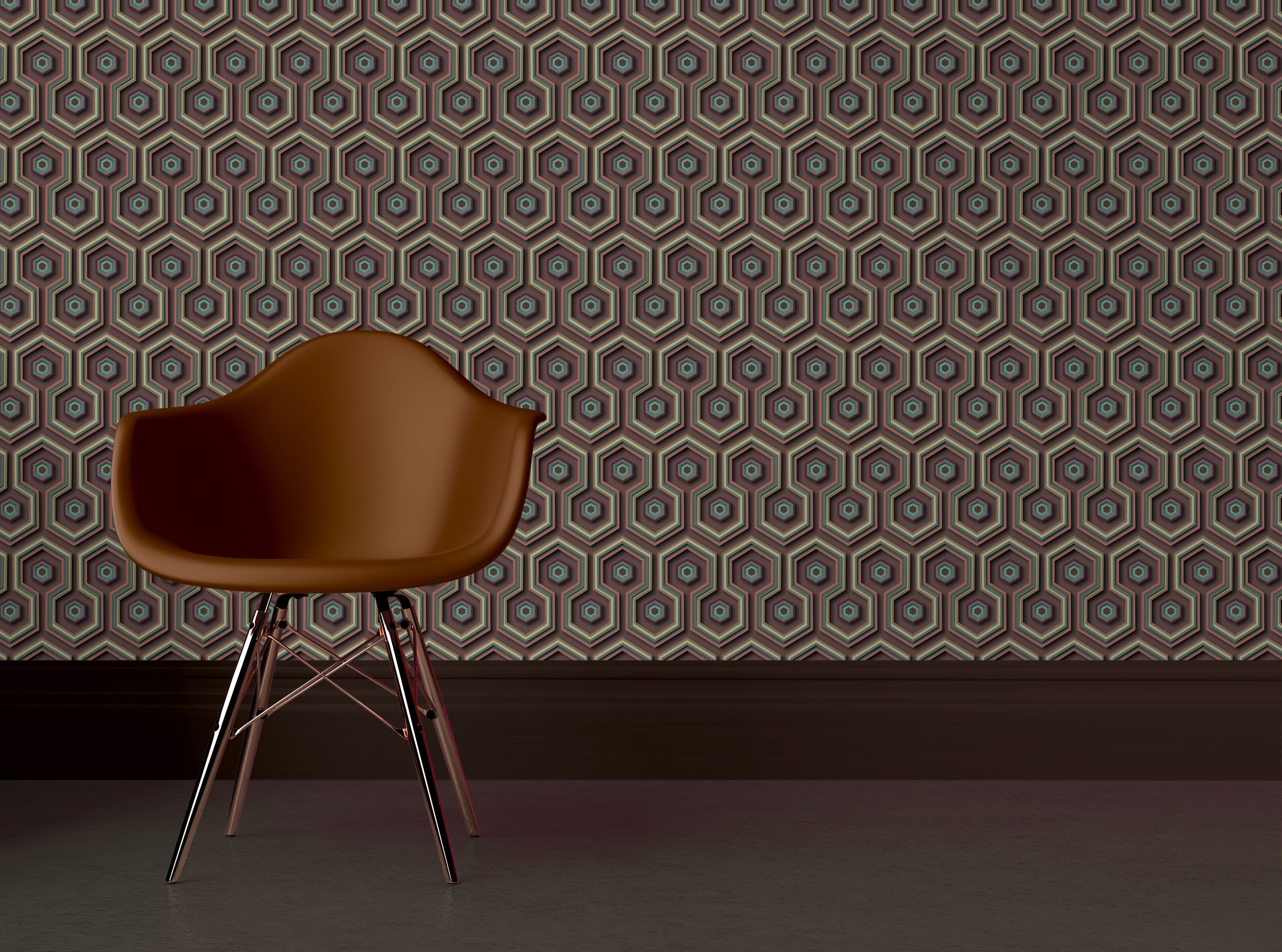 Kubrick Wallpaper in Toffee Apple, Carmine Lake