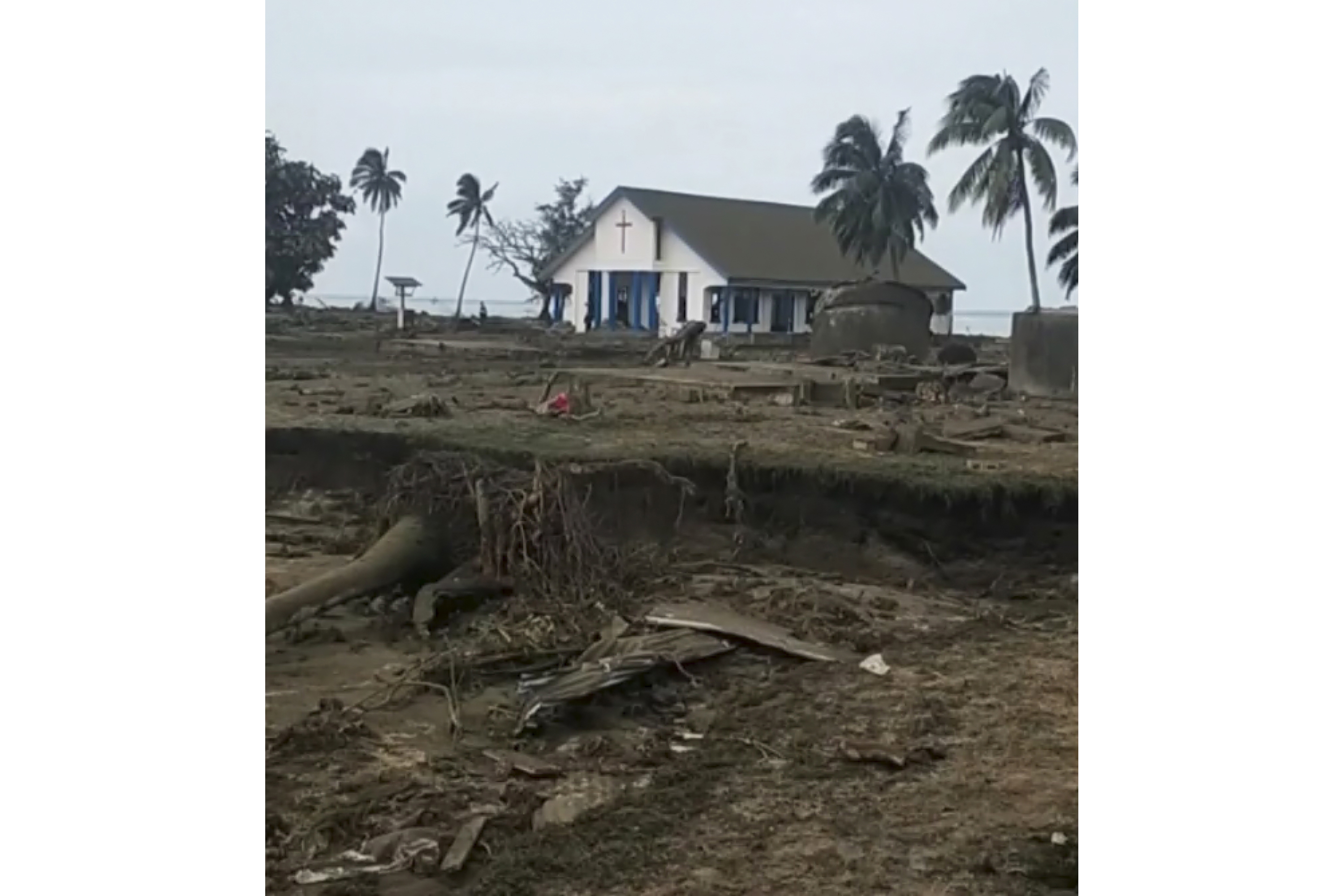 A damaged church on the Tongan island of Atata