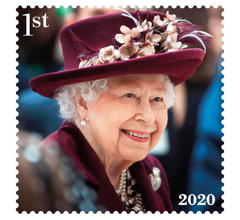 One of the new 1st class stamps showing the Queen during a visit to the headquarters of MI5, in February 2020 