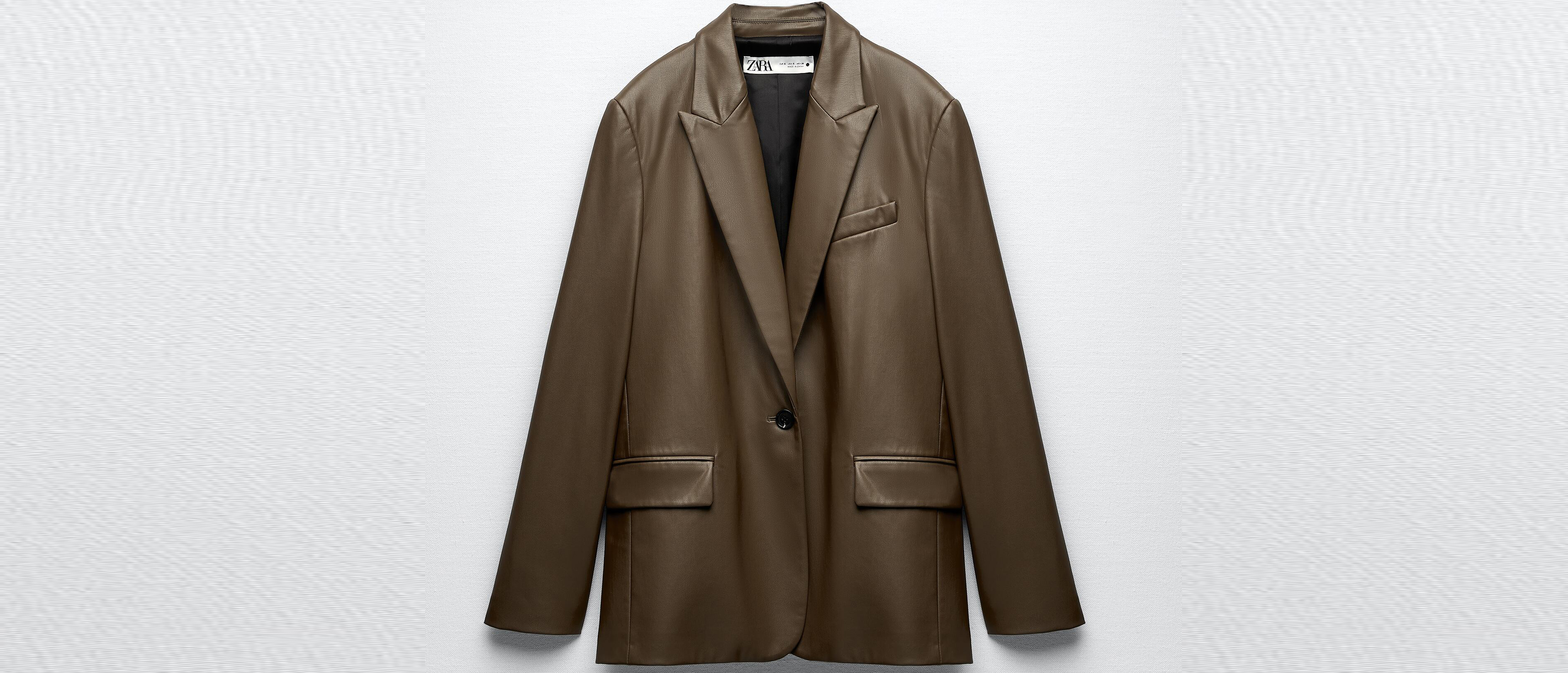 Zara Faux Leather Blazer With Pockets in Brown, £29.99 (was £69.99)