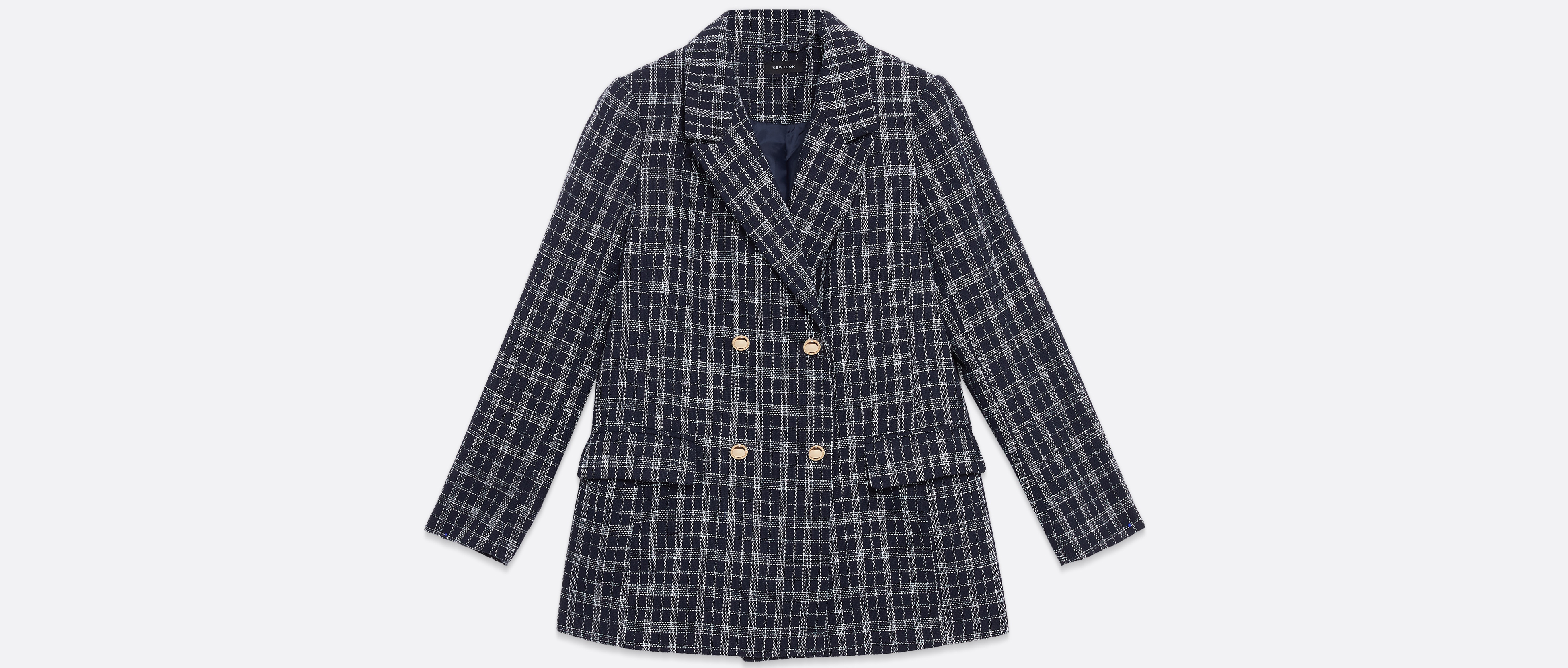 New Look Blue Check Bouclé Double Breasted Blazer, £35.99