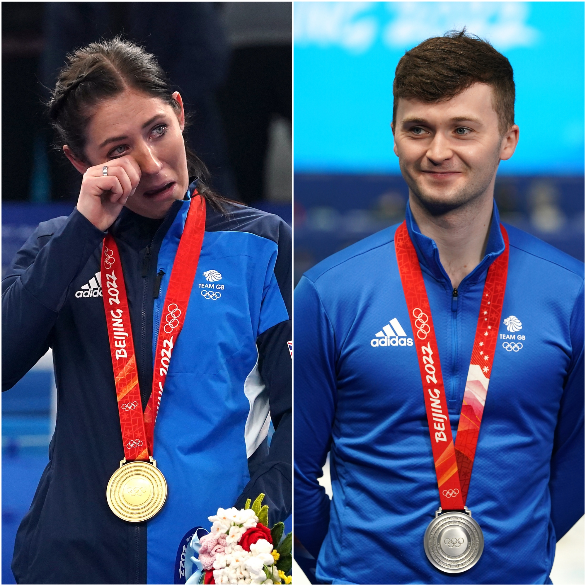Eve Muirhead, left, and Bruce Mouat with their medals