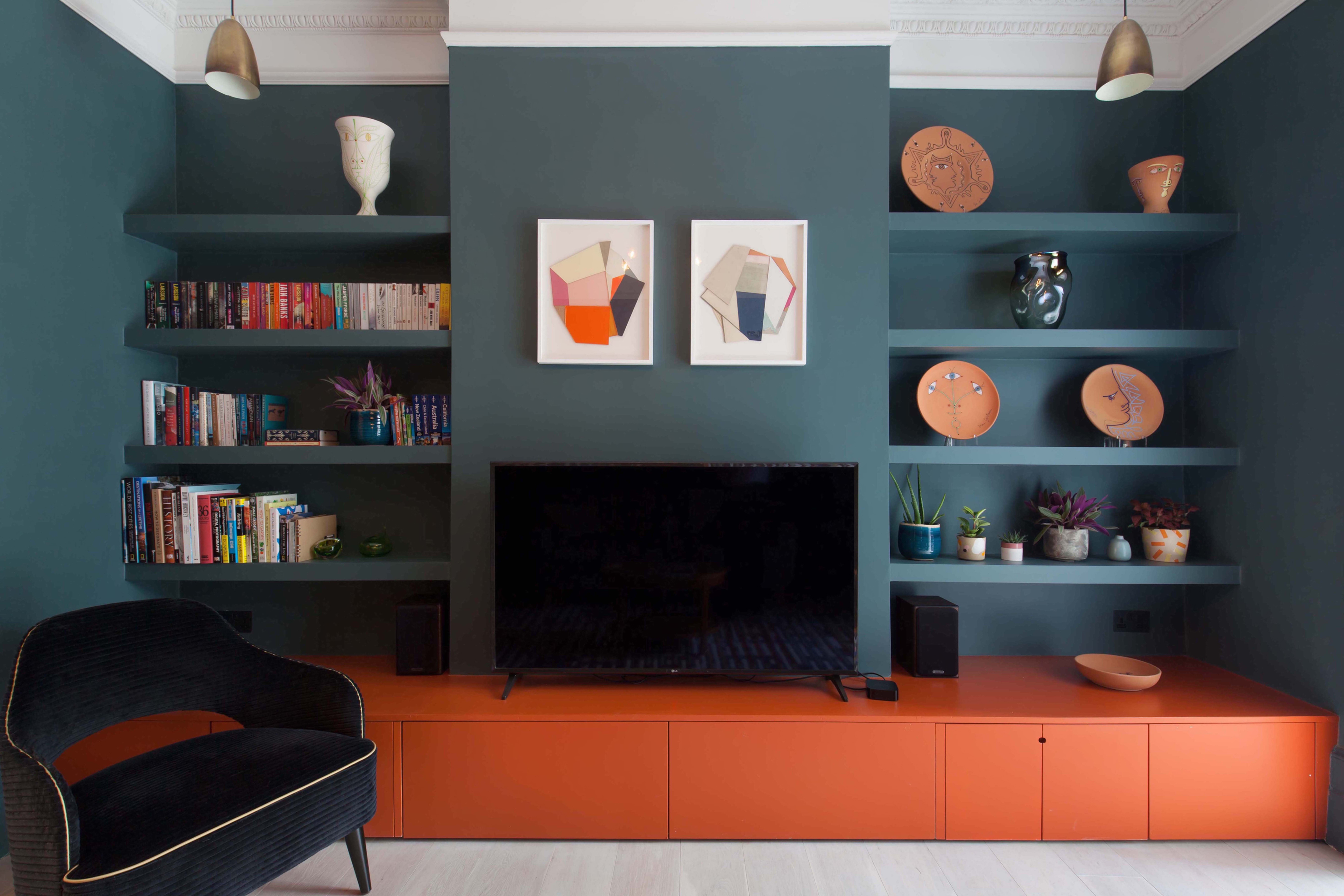 Bespoke cupboards in a small living room