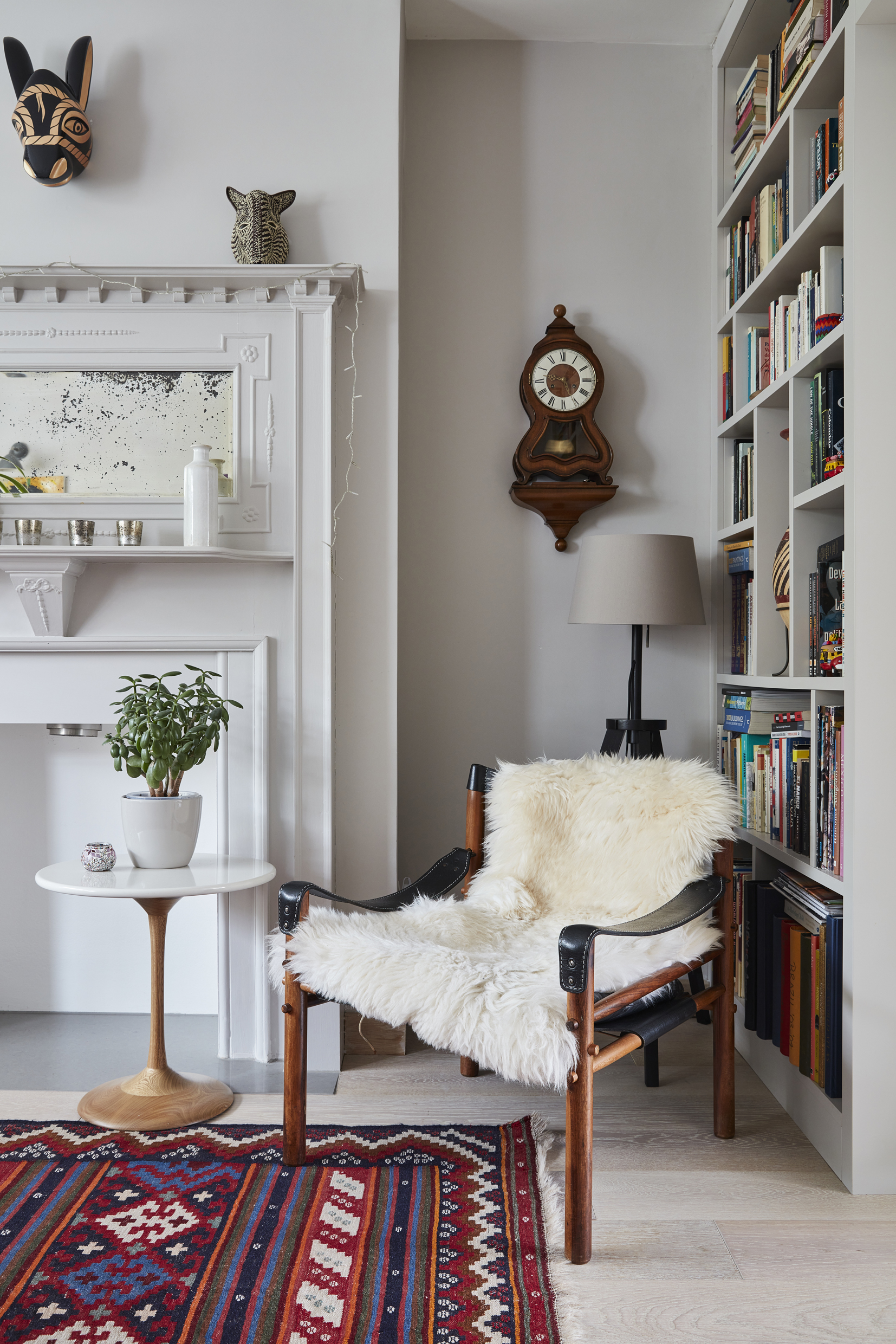 Living room with bright white walls